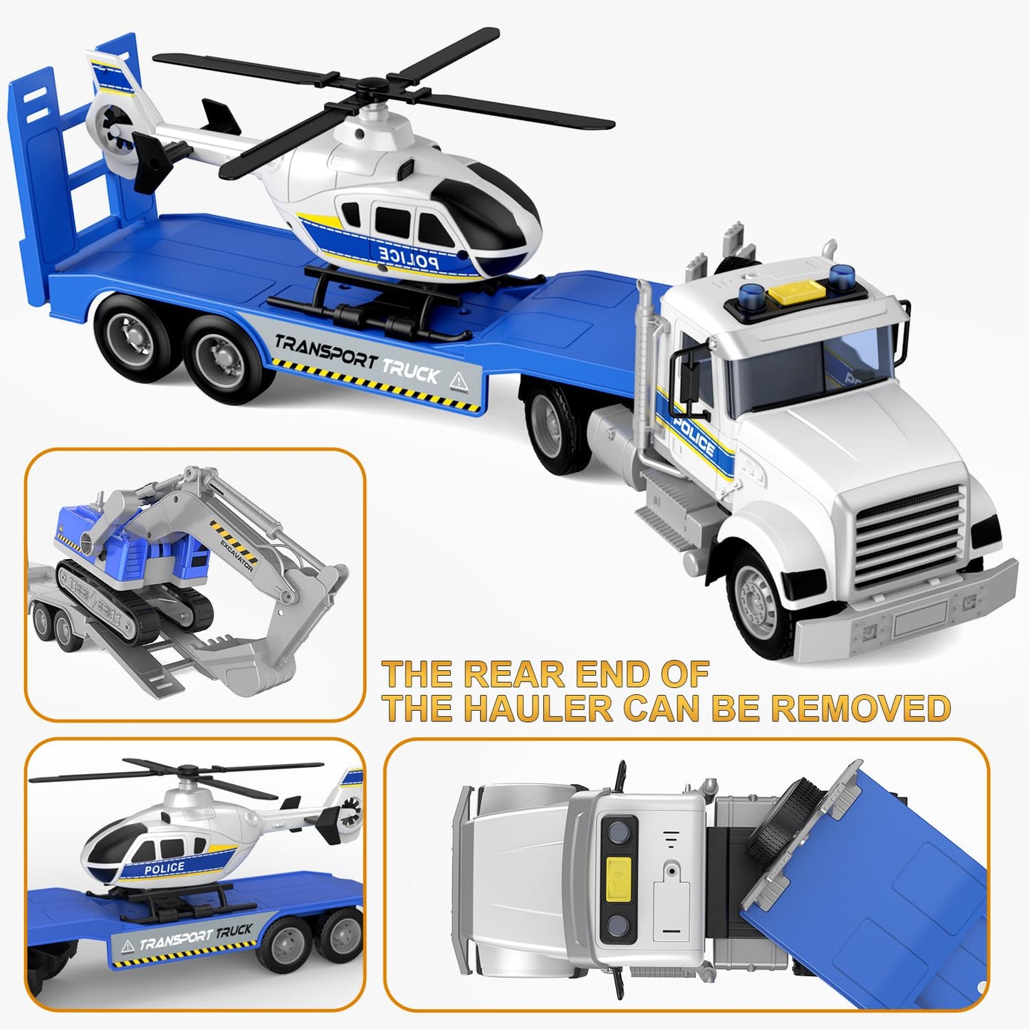 DOWELLIN Police Truck Toy with Helicopter for Kids