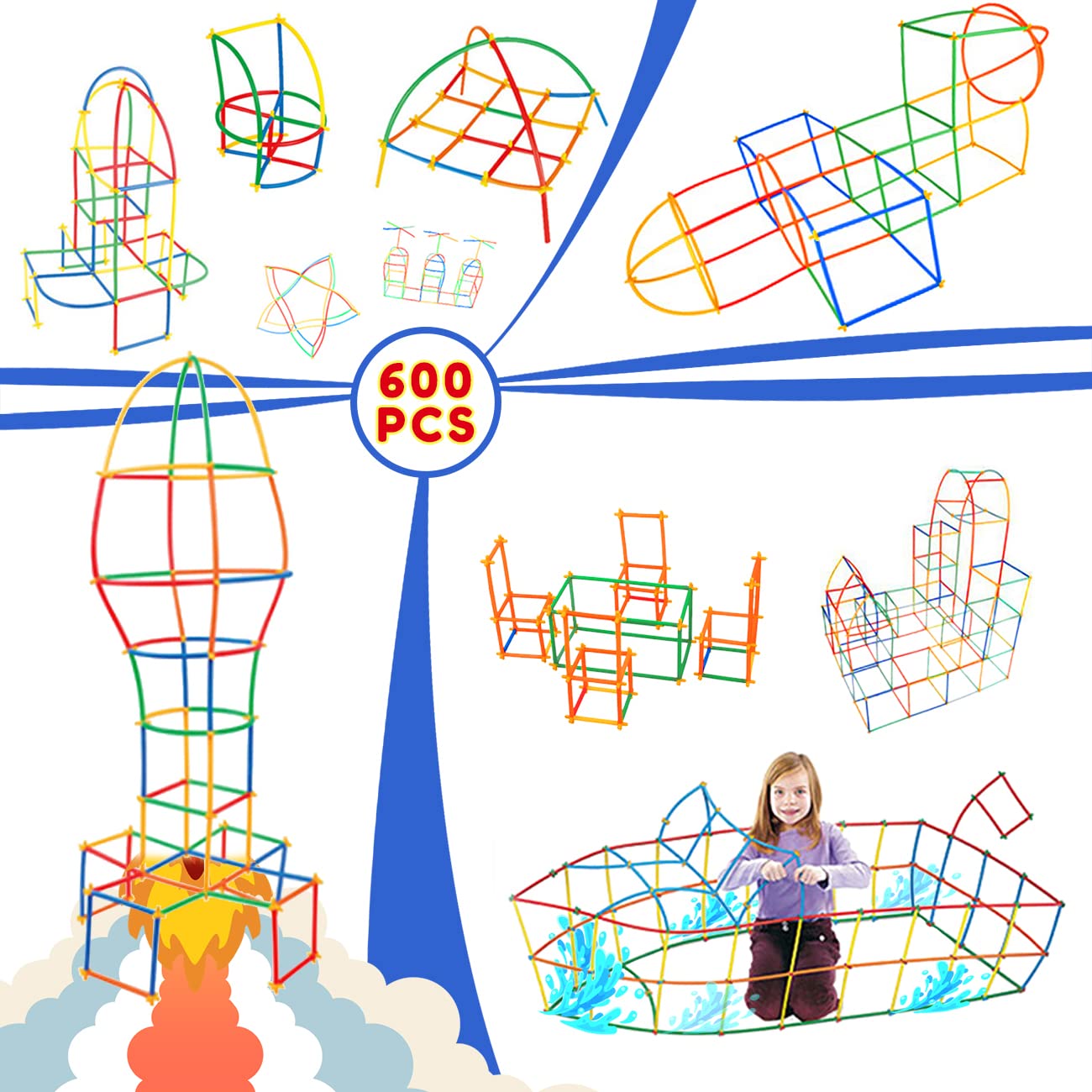 600Pcs STEM Building Straw Constructor Toy Set