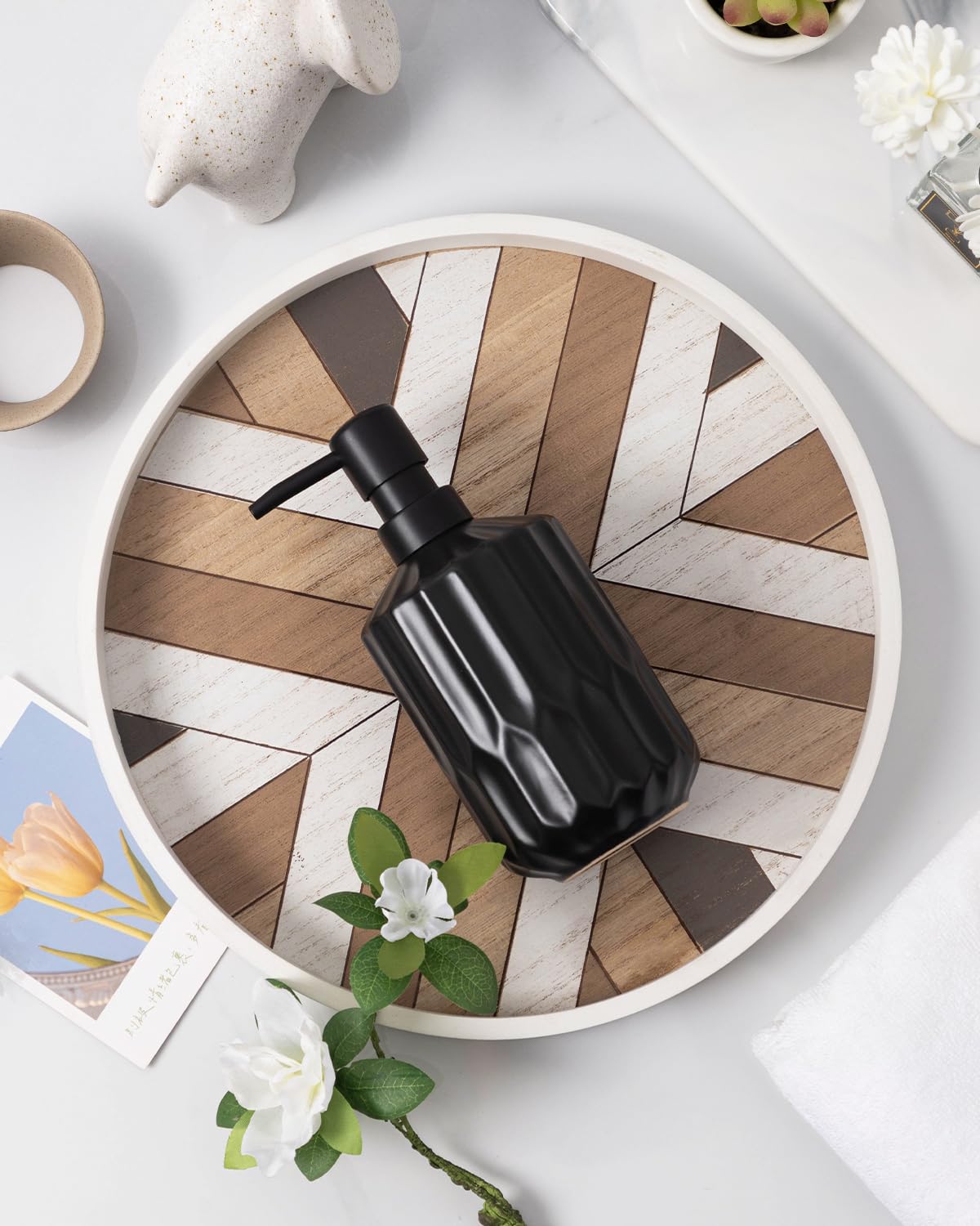 Ceramic Soap Dispenser Set with Funnel, Black