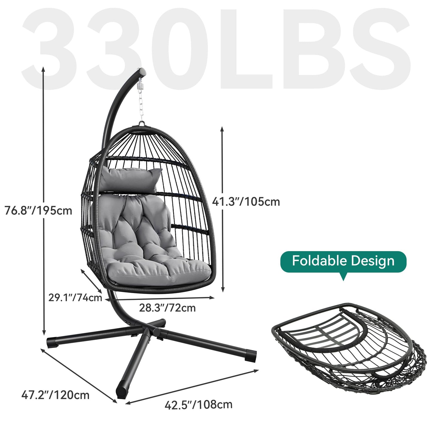 YITAHOME Egg Swing Chair with Stand and Cushions