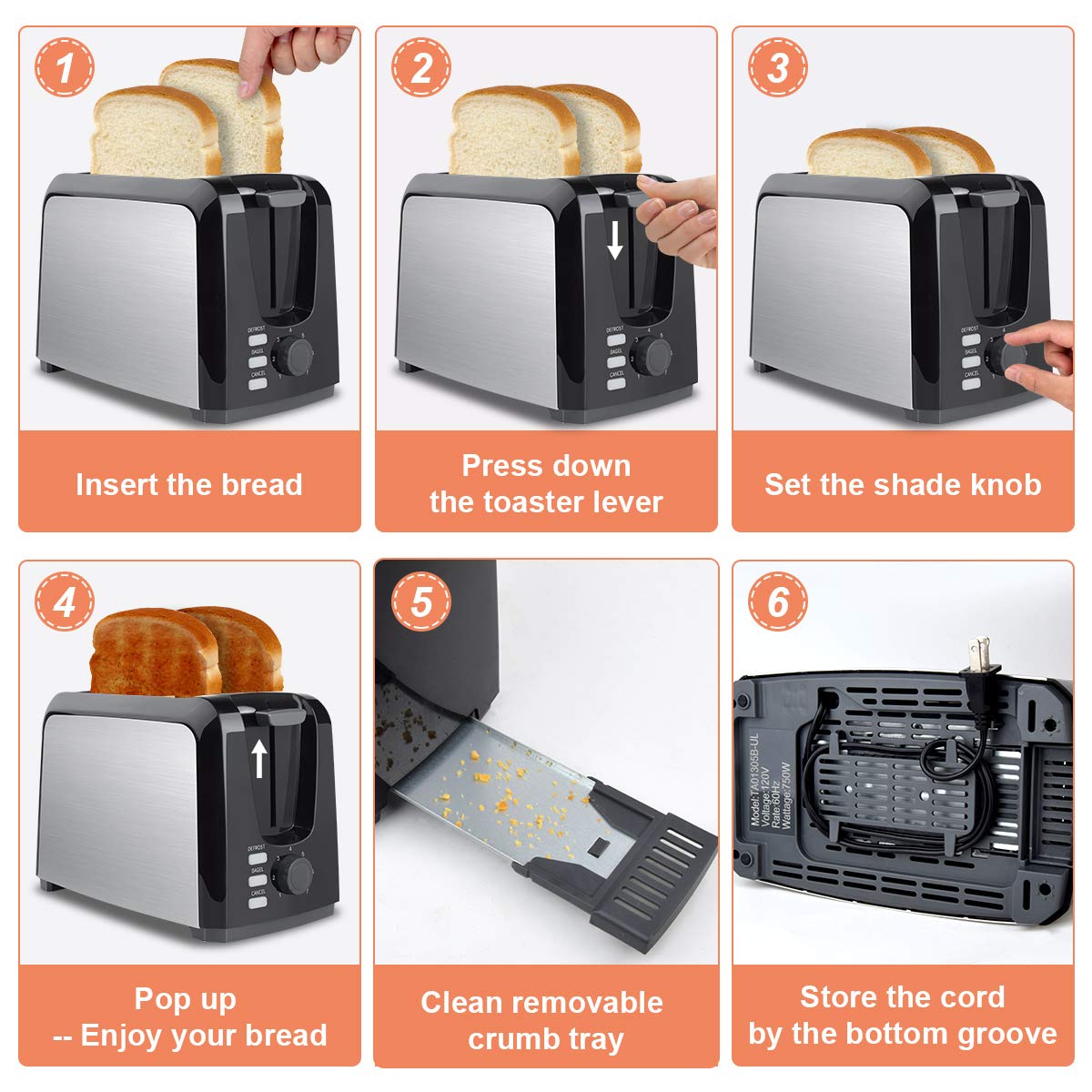 Toaster 2 Slice Stainless Steel Toaster Two Slice Toaster with Removable Crumb Tray Toaster Wide Slot Toasters 2 Slice Best Rated Prime with 7 Bread Shade Settings and Bagel, Defrost, Cancel Function
