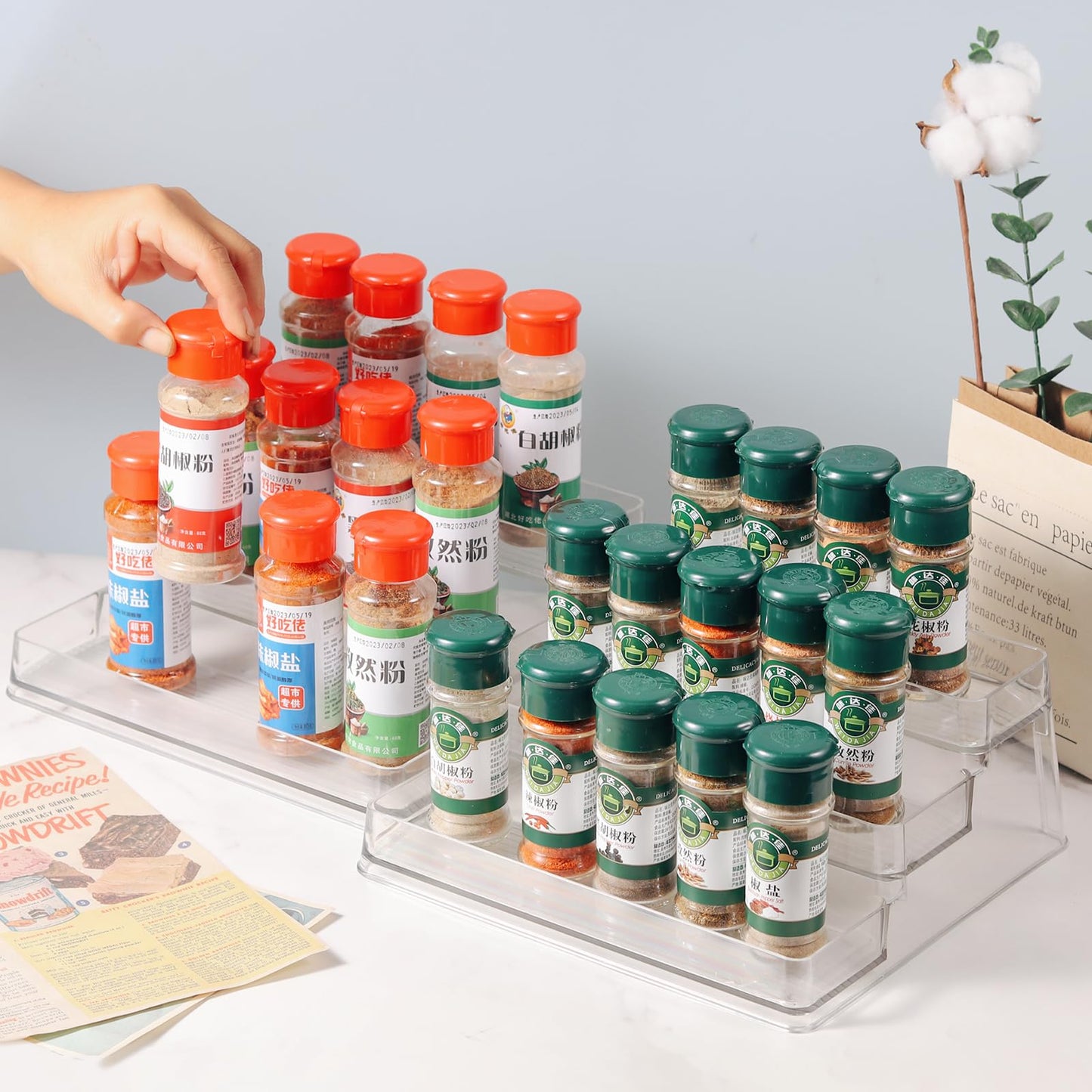 CherHome 2PCS Spice Rack Organizer,3-Tier Spice Organizer for Cabinet,Set of 2 Kitchen Countertop and Cabinet Seasoning Organizer (2 Pieces)