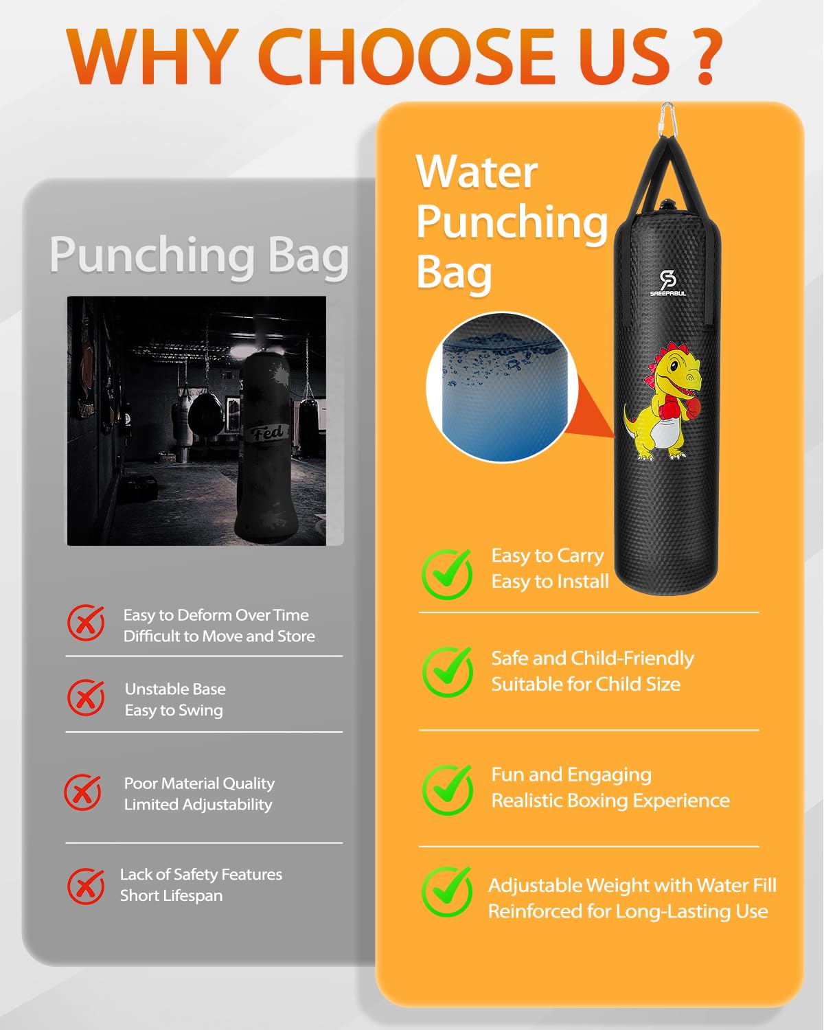 Kids Punching Bag for Boxing - Air/Water Fillable
