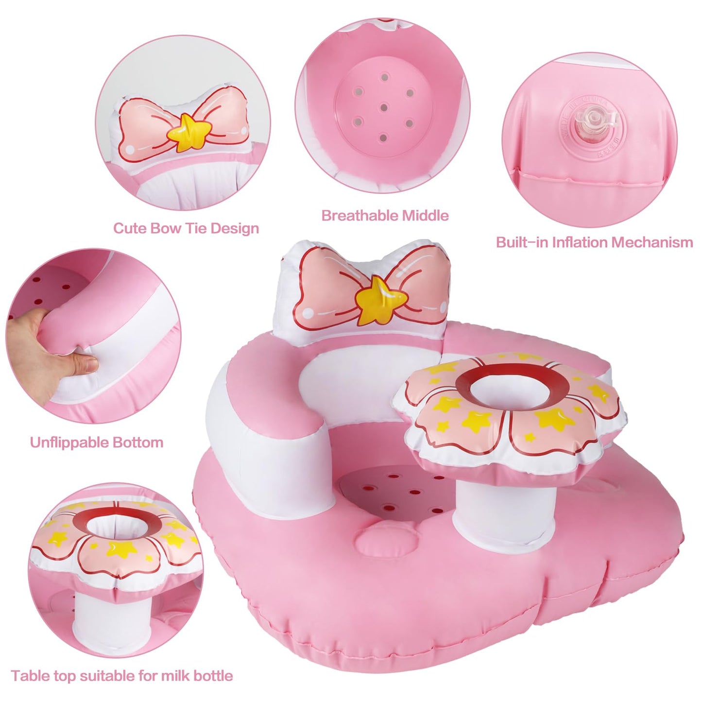 Inflatable Baby Seat with Built-in Pump - Pink