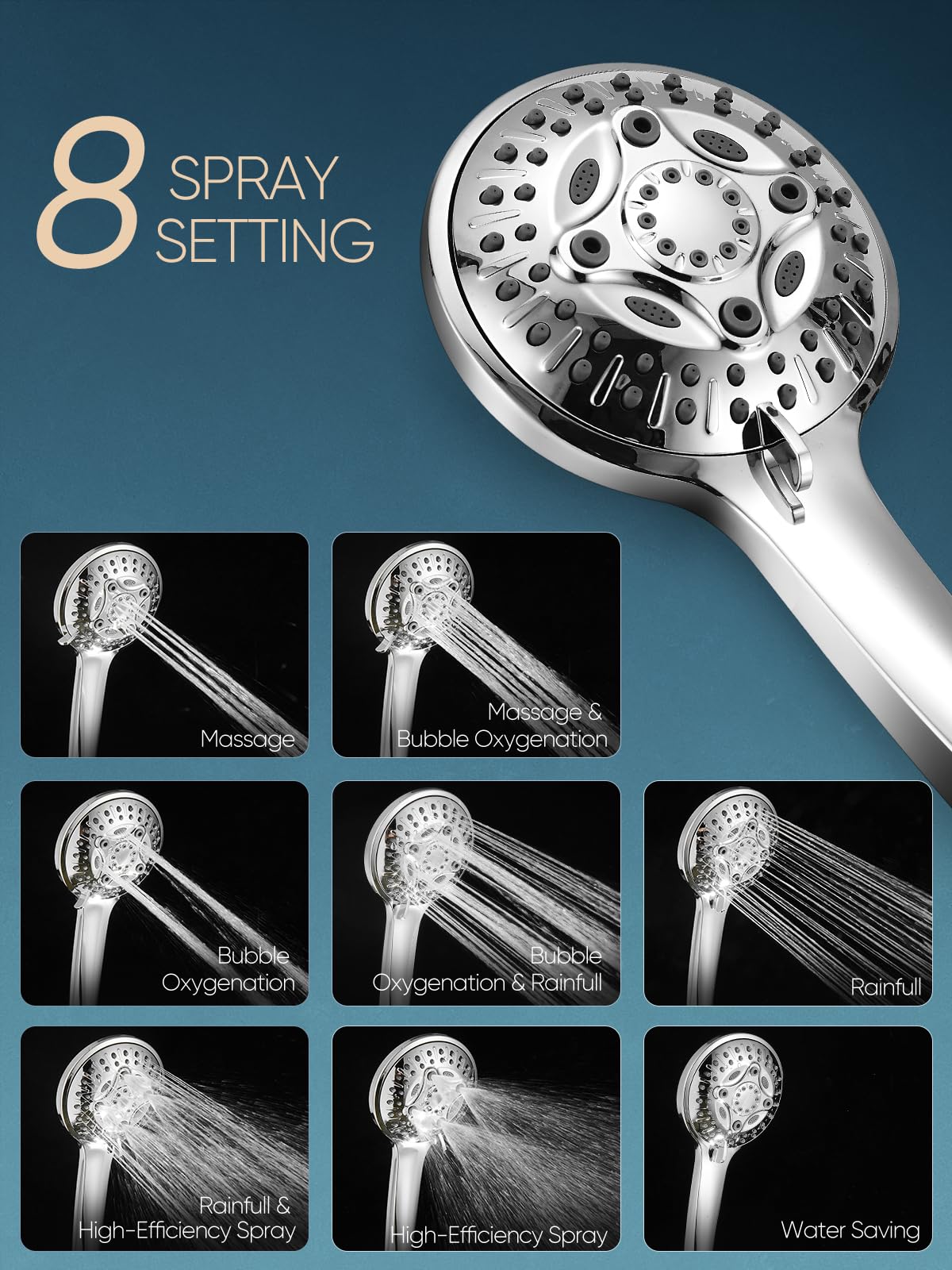 Cobbe 12'' High Pressure Rain Shower Head with Extension Arm - Dual Shower Heads with 8 Modes Handheld Spray Combo - Wide RainFall shower with Anti-Clog Nozzles, Adhesive Showerhead Holder, Chrome