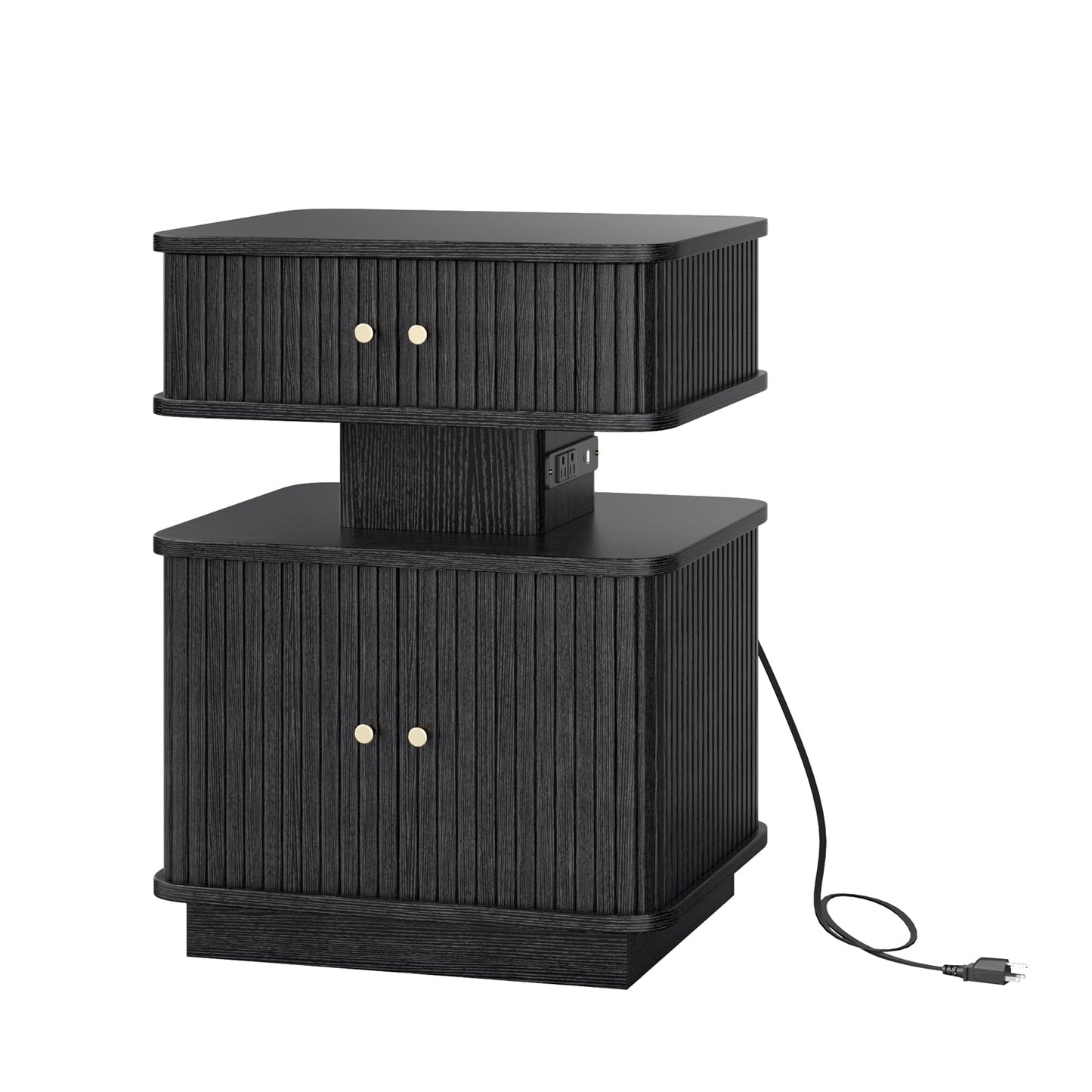 LED Nightstand with Charging Station and Drawers