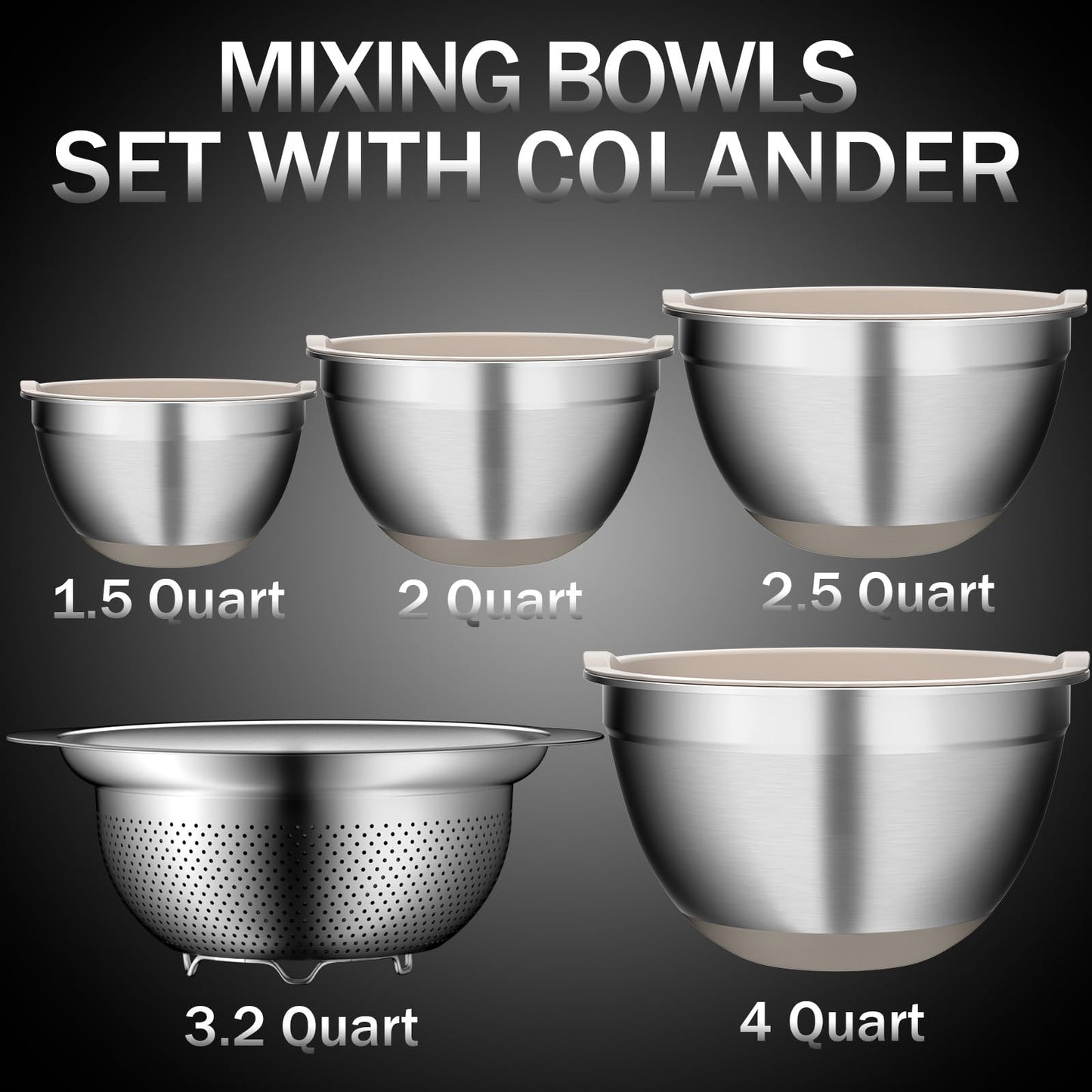 DUTZUN 5-Piece Stainless Steel Mixing Bowl Set