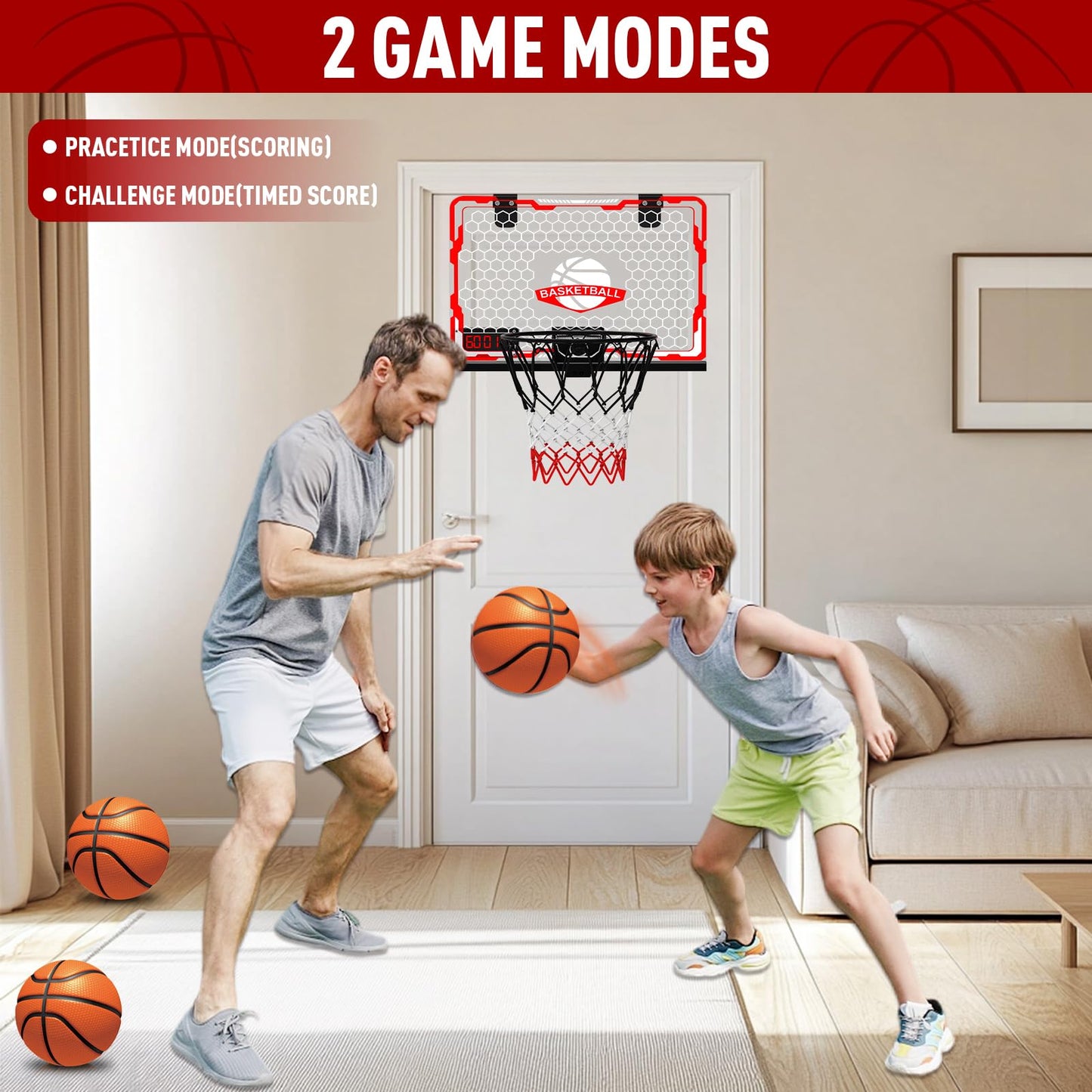 Indoor Basketball Hoop for Kids with LED Scoreboard