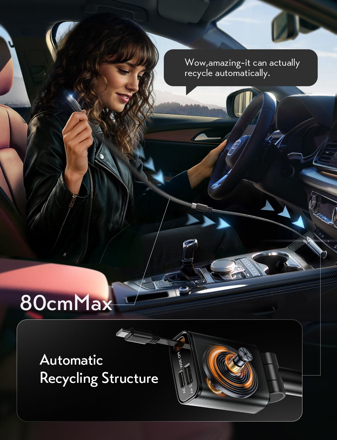 57W Retractable Car Charger by LISEN