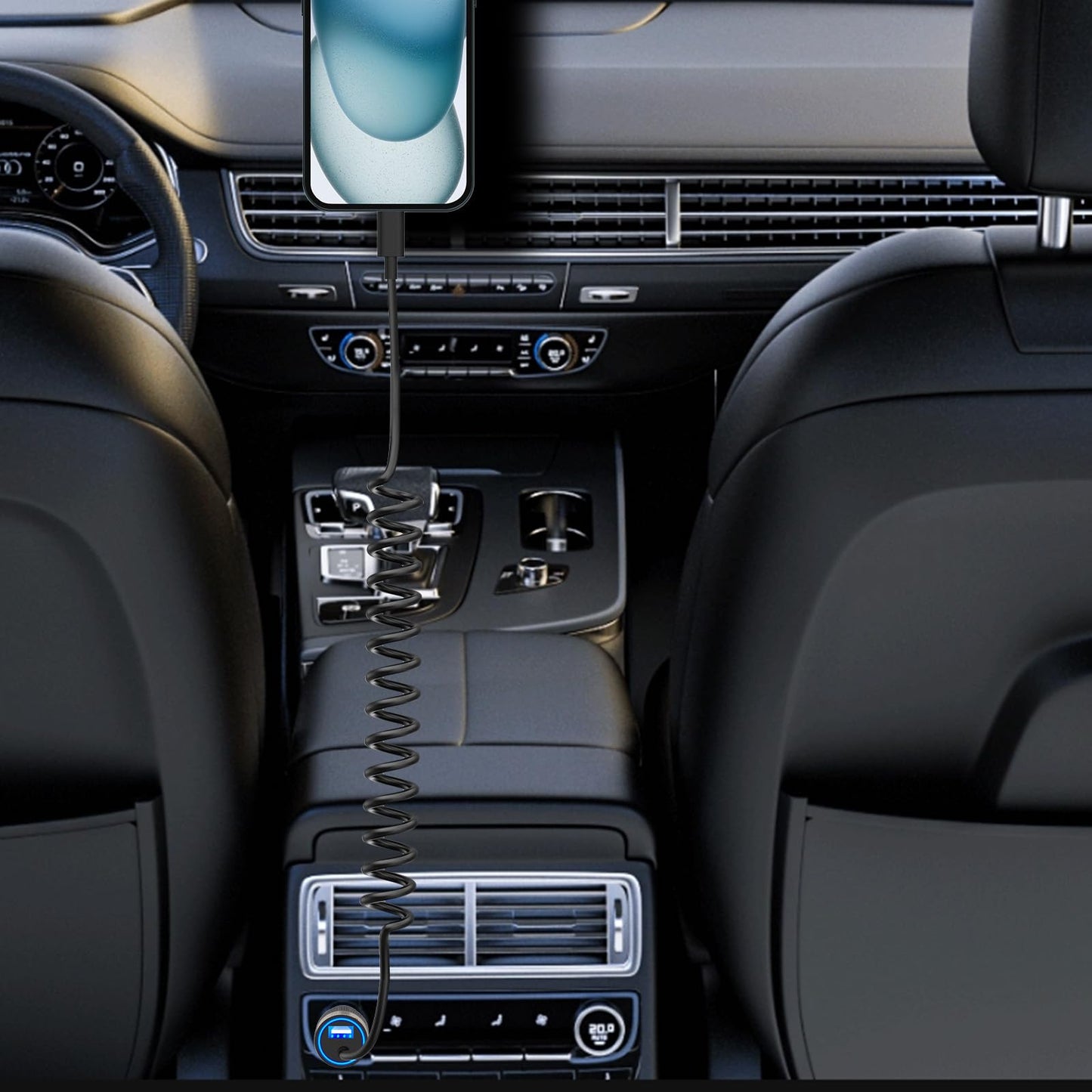 iPhone 16 Fast Car Charger with Coiled Cable
