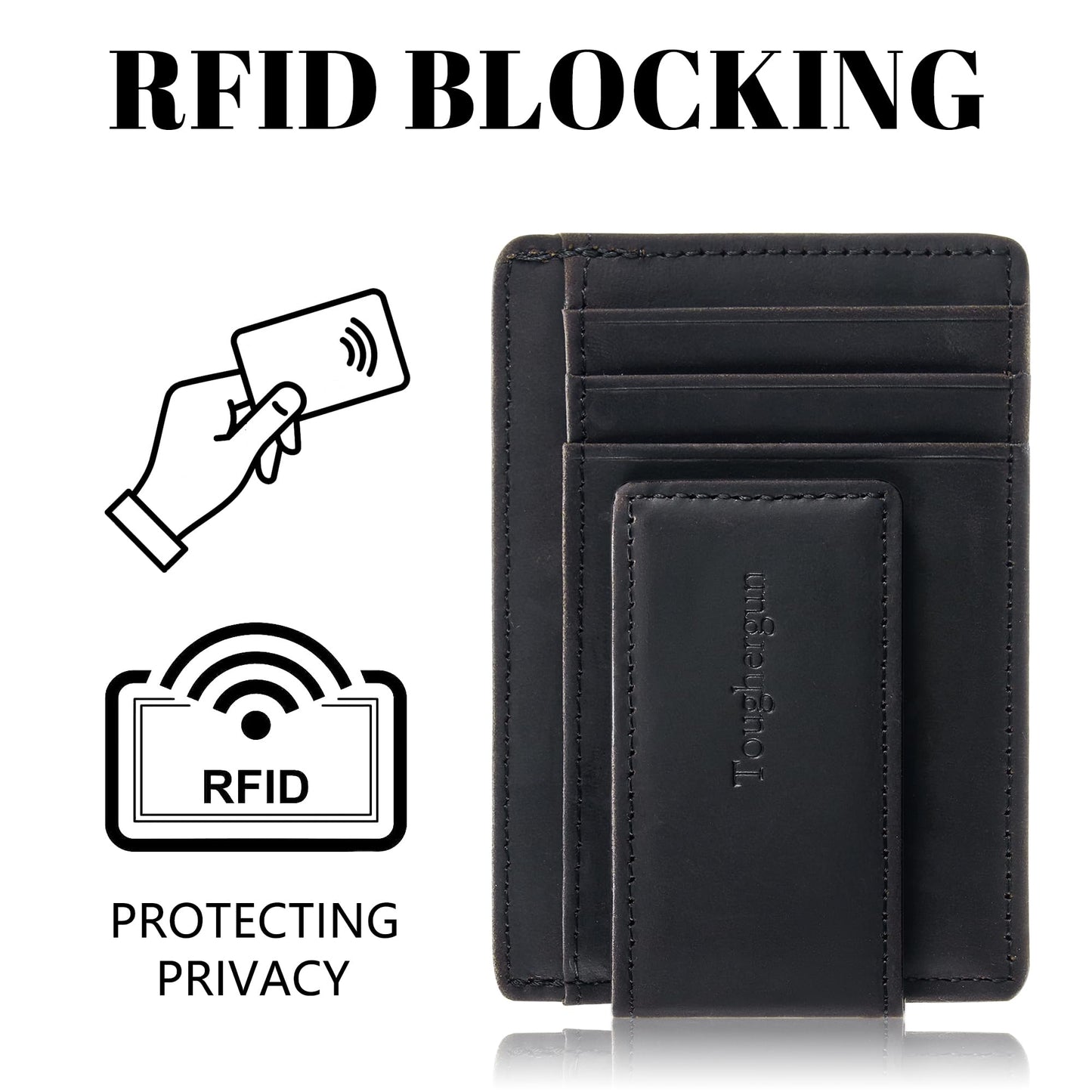 Minimalist Leather Wallet with Magnetic Money Clip