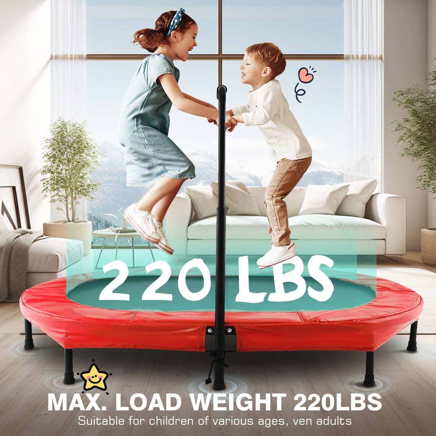 ANCHEER 56" Kids Trampoline with Adjustable Handle