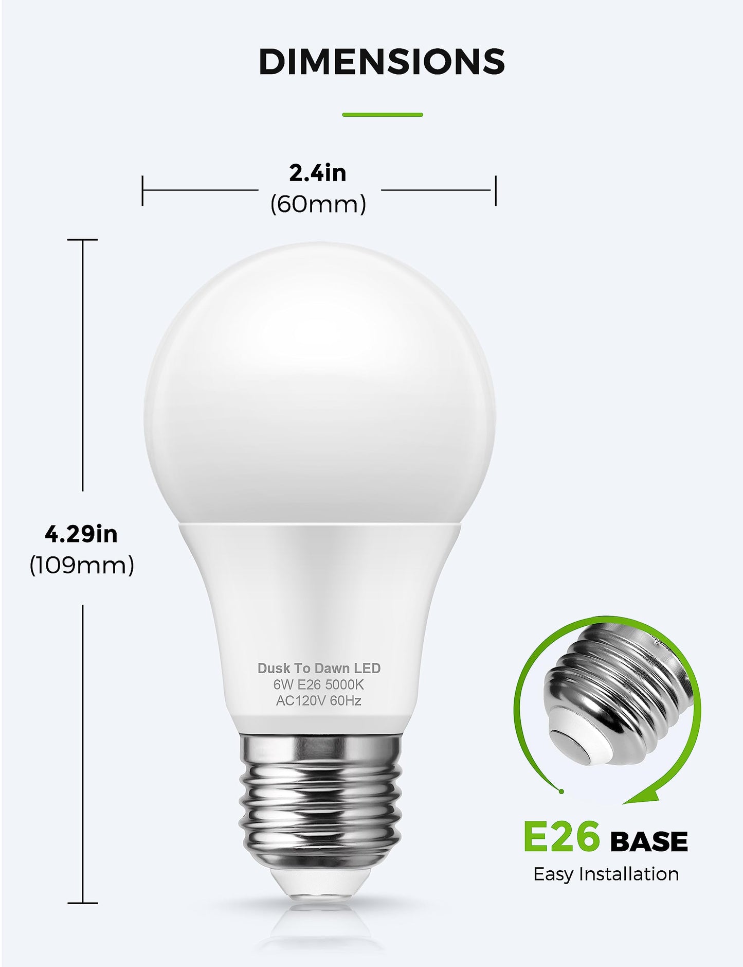LED Dusk to Dawn Light Bulbs, 5000K, 4 Pack