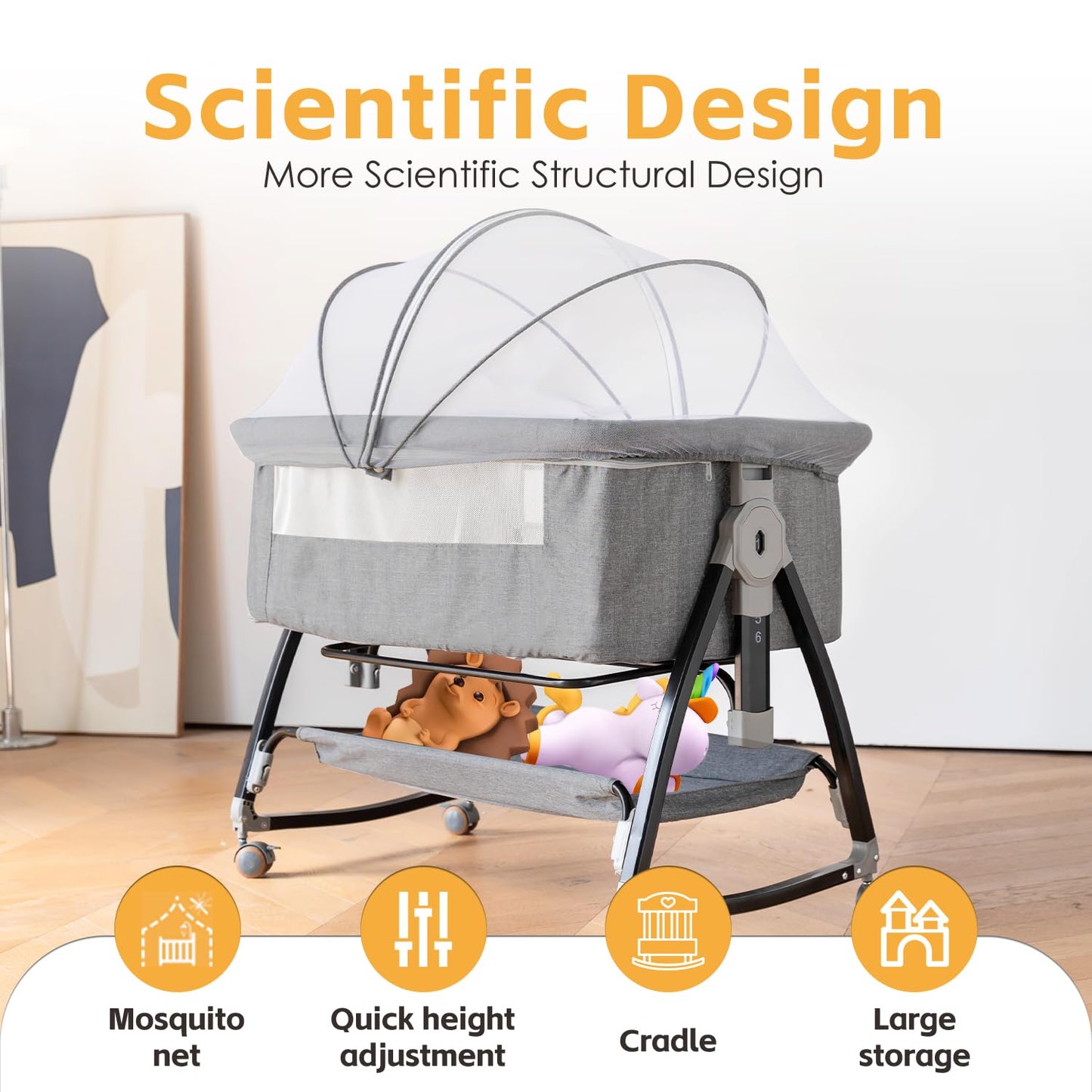 3 in 1 Baby Bassinet with Quick Height Adjustment