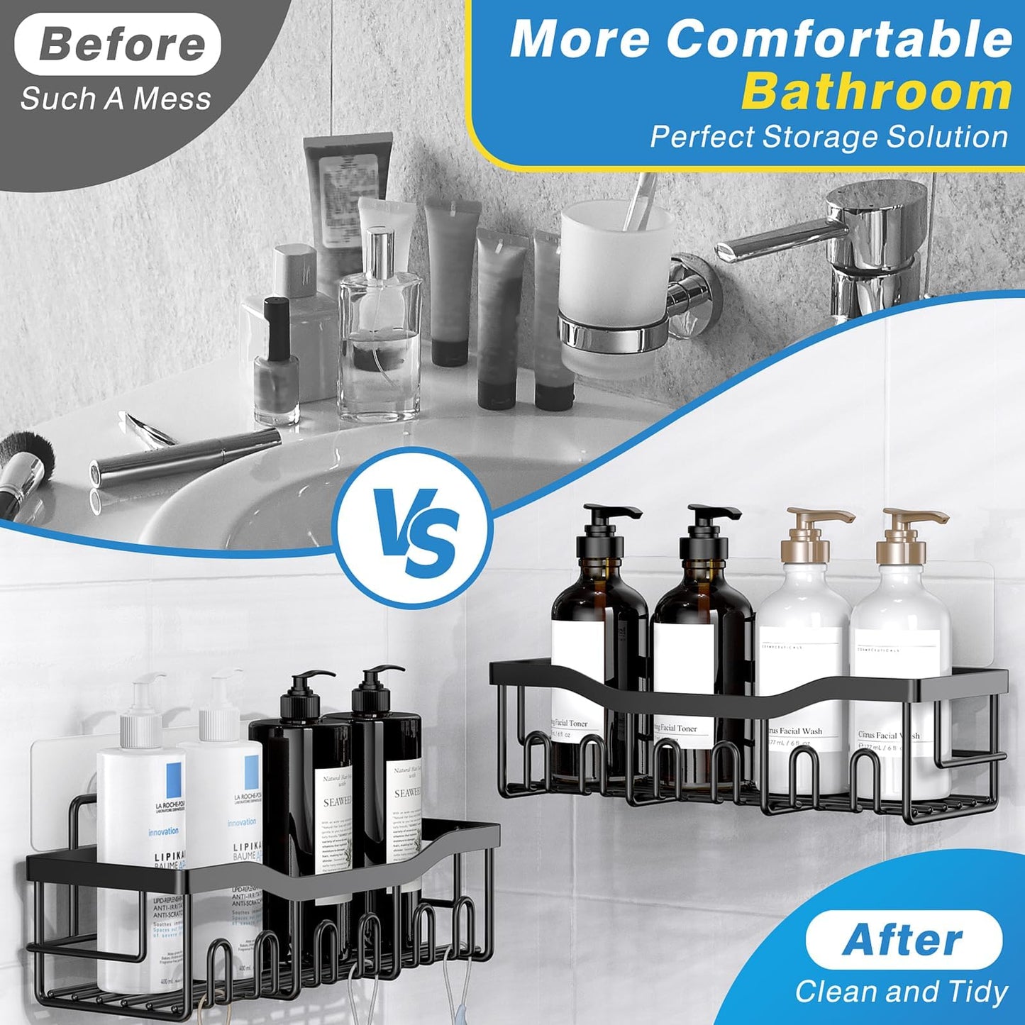 5 Pack Adhesive Shower Caddy for Bathroom Storage