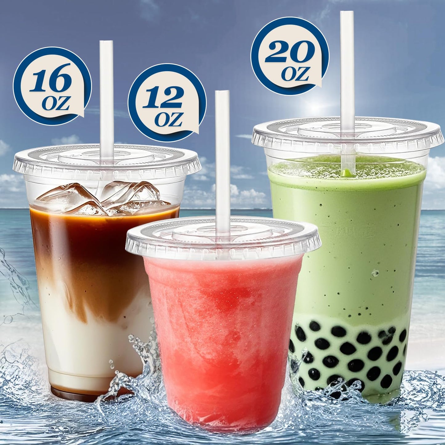 100 Pack Clear Plastic Cups with Lids and Straws