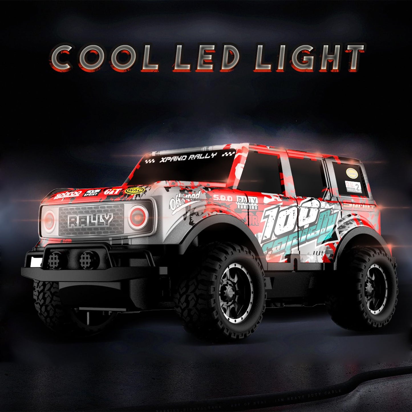 Desdoni Remote Control Car, Light Up RC Car Toys, 2.4GHz 1:24 Scale 15KM/H Off-Road with Cool LED Lights Racing Rechargeable Toy Car for Christmas Birthday Kids Boys Girls