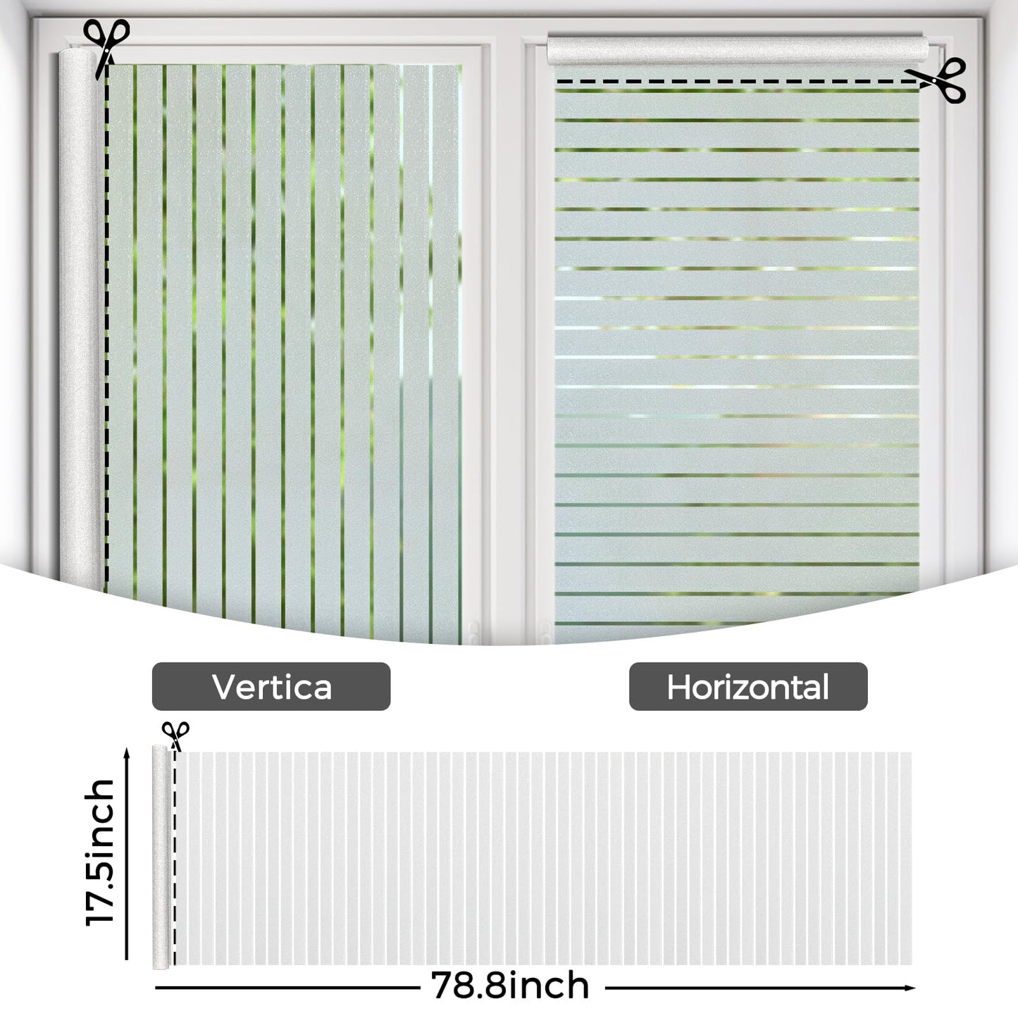Coavas Frosted Glass Window Film, Window Privacy Film Decorative Static Window Cling, Frosting Privacy Film for Glass Windows, Bathroom Window Vinyl Sun Blocking Door Coverings Film,17.5x78.7 Inch