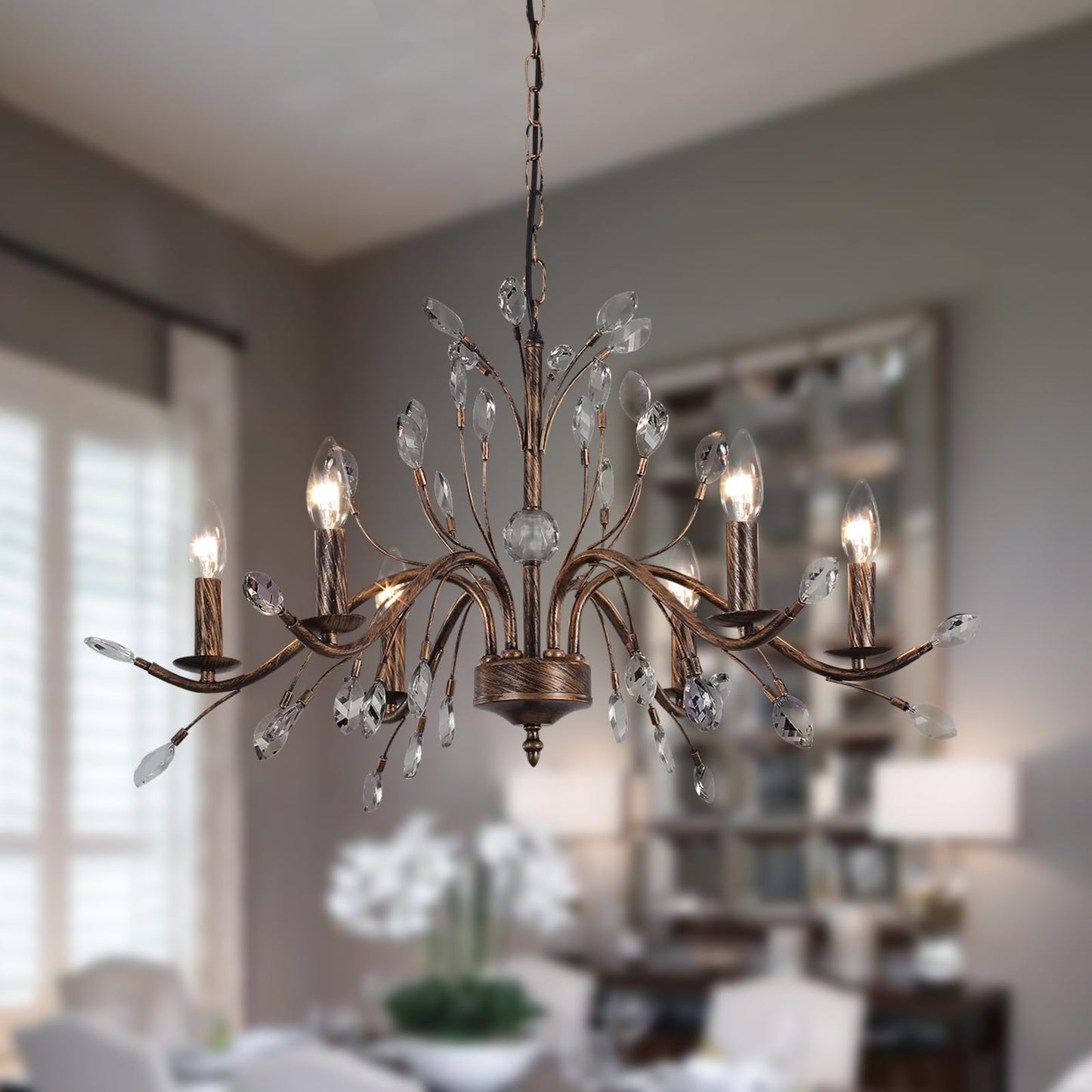 Zicbol 6-Light Vintage Crystal Chandelier Pendant