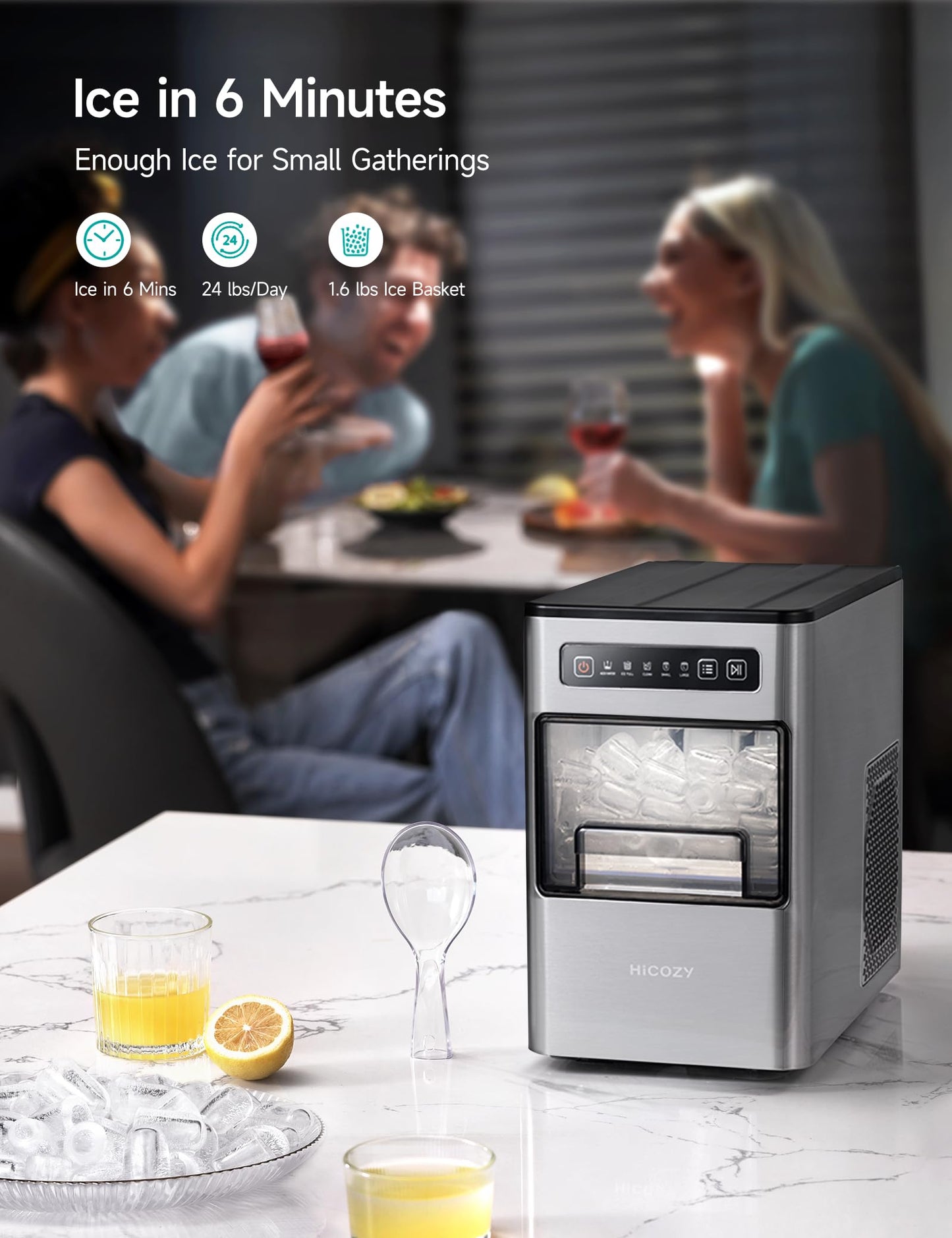 HiCOZY Ice Maker Countertop,Ice in 6 Mins, 24 lbs/Day, Portable & Compact Gift with Self-Cleaning,for Apartment/Under Cabinet/Kitchen/Office/Camping/RV/Home Bar (Light Black)