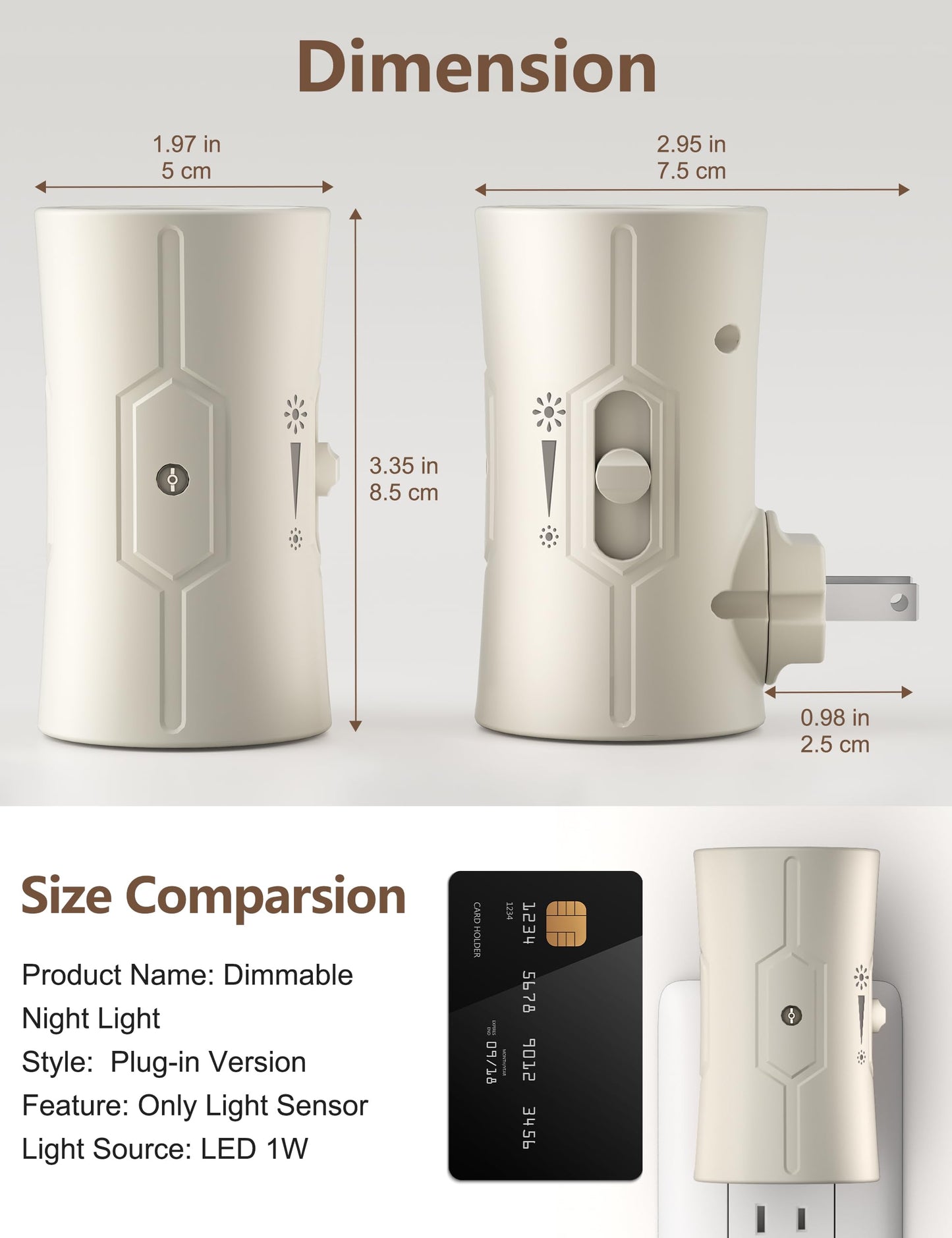 2 Pack LED Night Lights with Adjustable Brightness