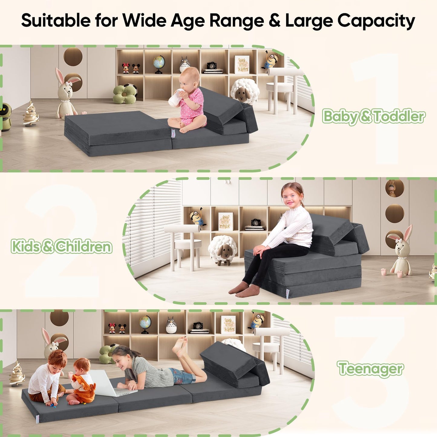 Kidirect 6-in-1 Kids Folding Sofa Bed