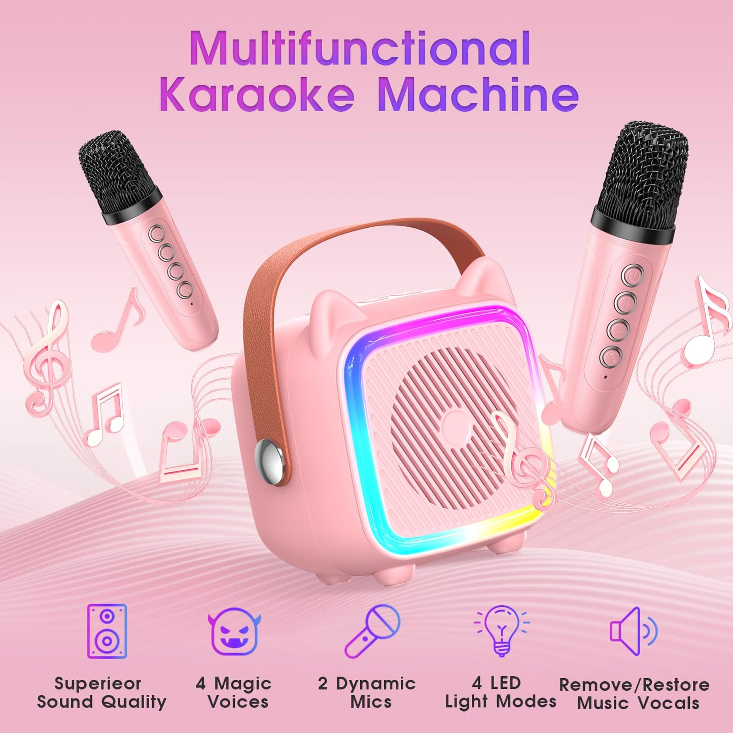 Mini Karaoke Machine with 2 Wireless Microphones