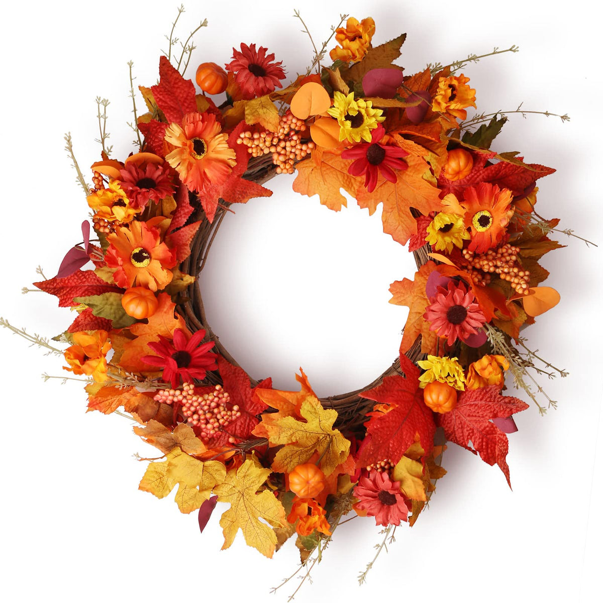 22-Inch Fall Front Door Wreath with Pumpkins