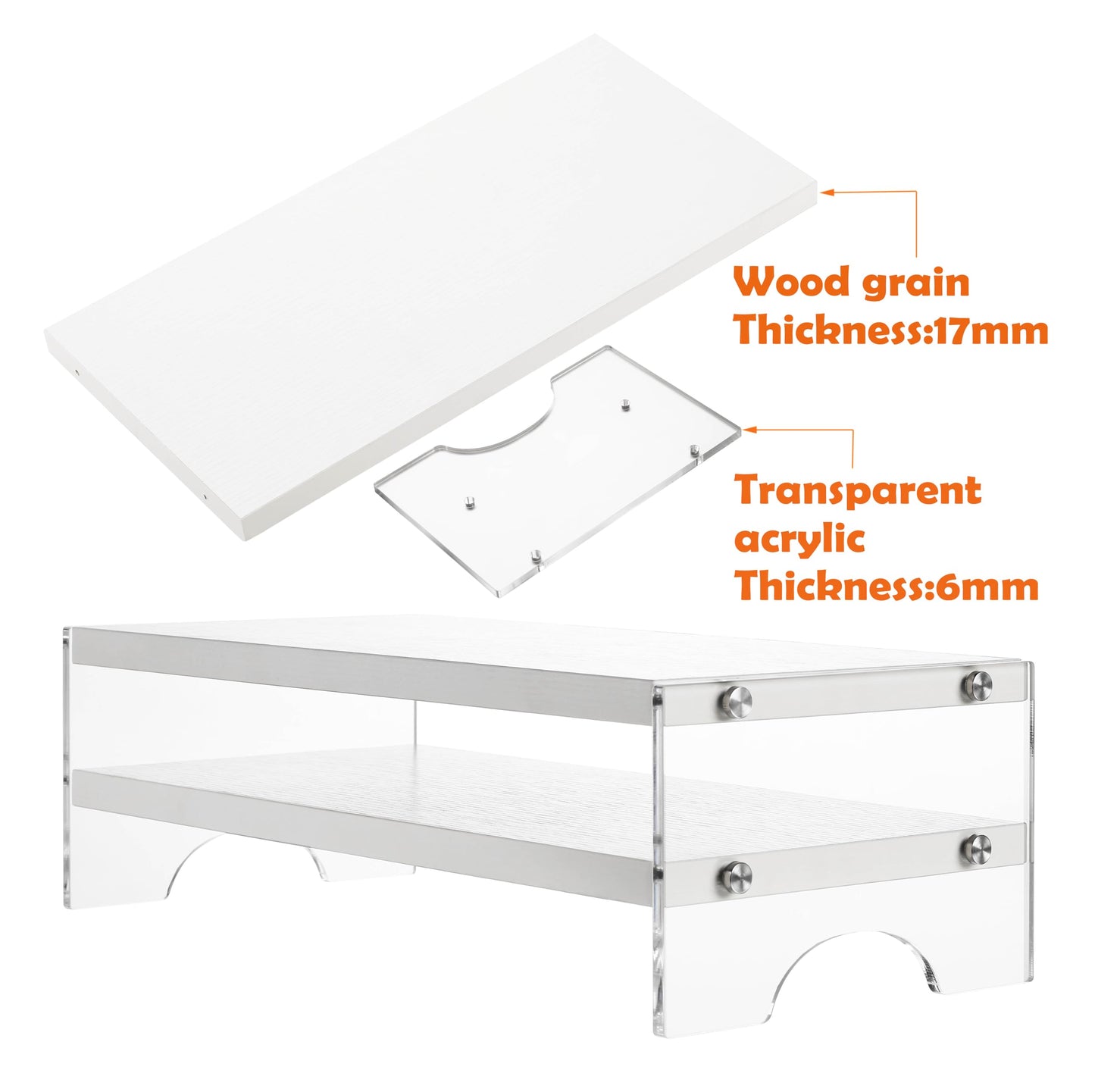 VONDETYR Acrylic Monitor Stand Riser with Storage, Desk Organizer Desktop Printer Laptop Storage Shelf(White)