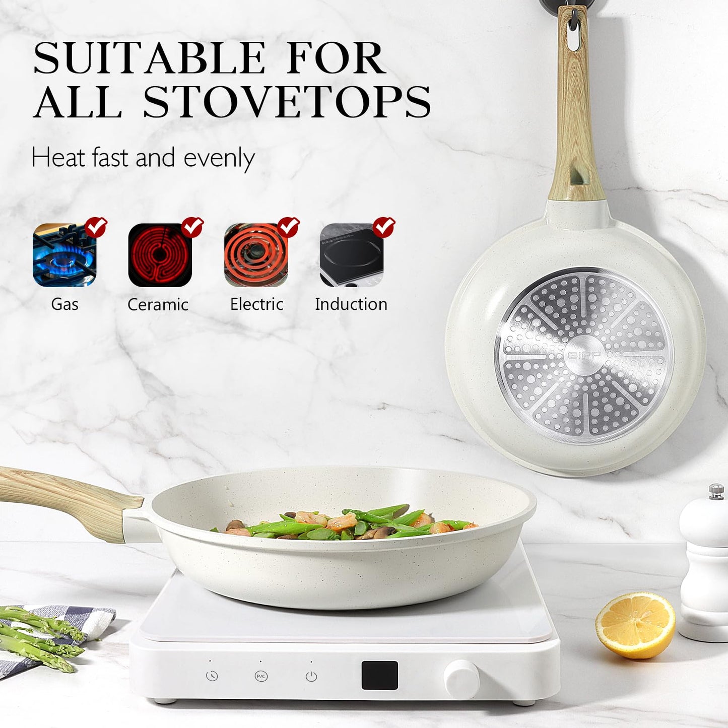9.5" Nonstick Frying Pan - White Granite Skillet