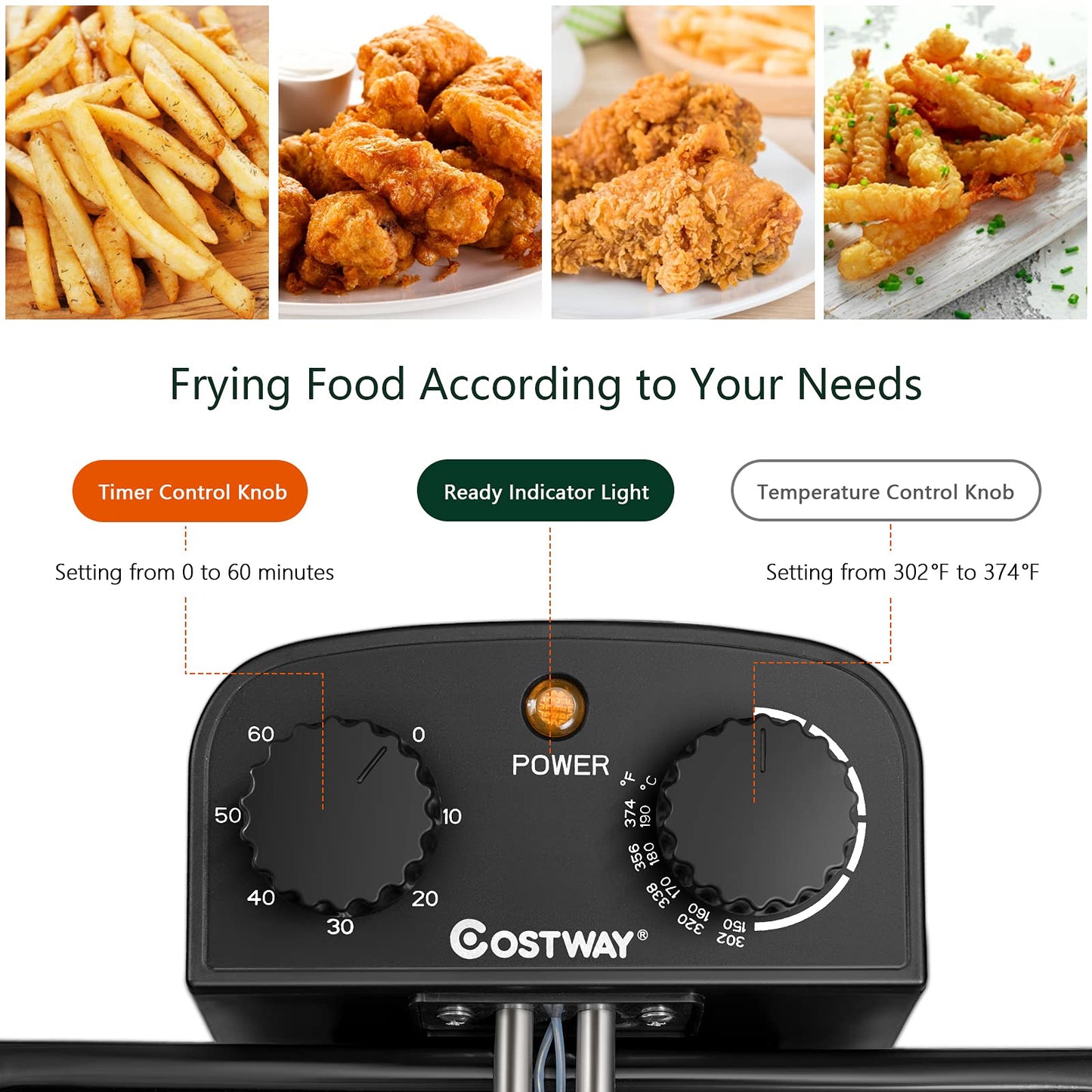 5.3Qt COSTWAY Electric Deep Fryer with Timer