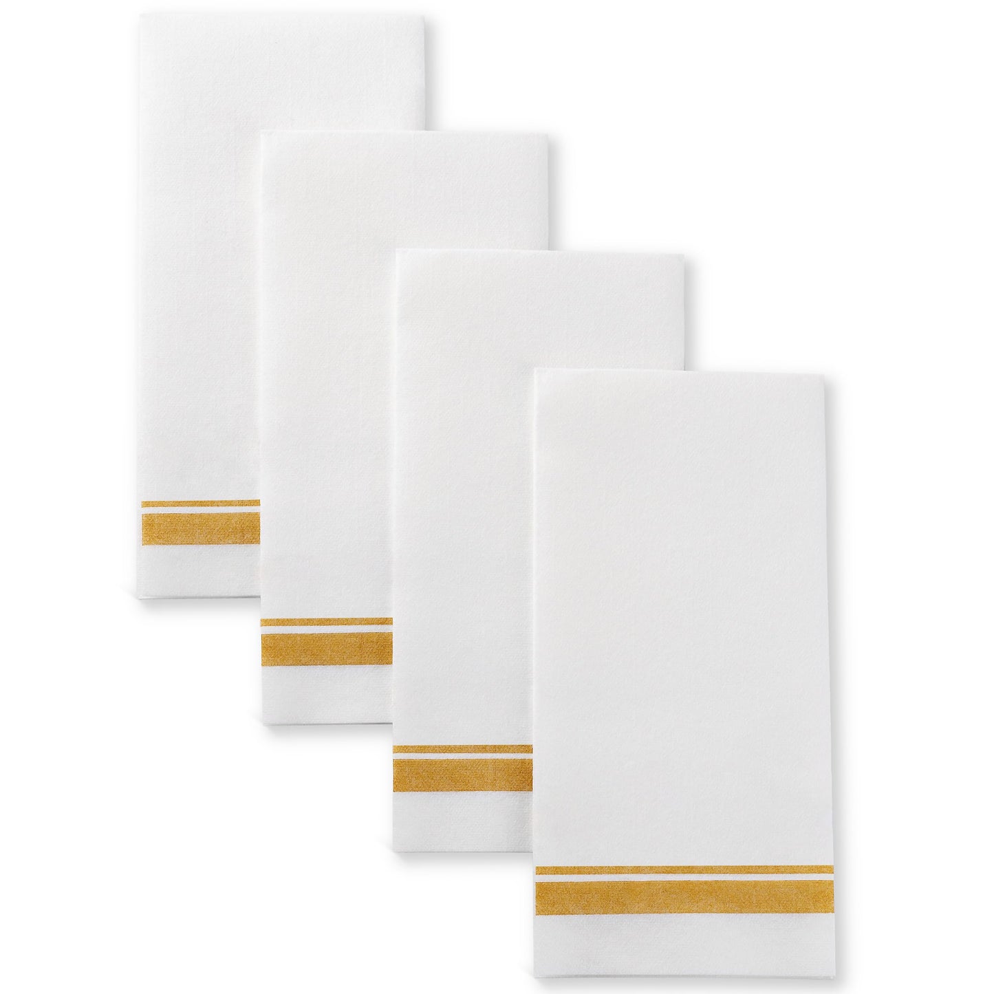Disposable Linen-Feel Peper Napkins, Decorative White Guest Towels, 12" x 17" Gold Line Hand Napkins For Wdding, Party Or Event - Pack of 200