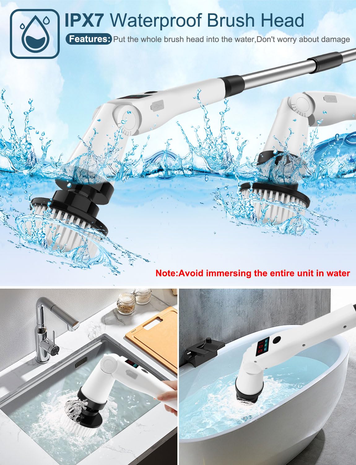 Cordless Electric Spin Scrubber with Adjustable Angle
