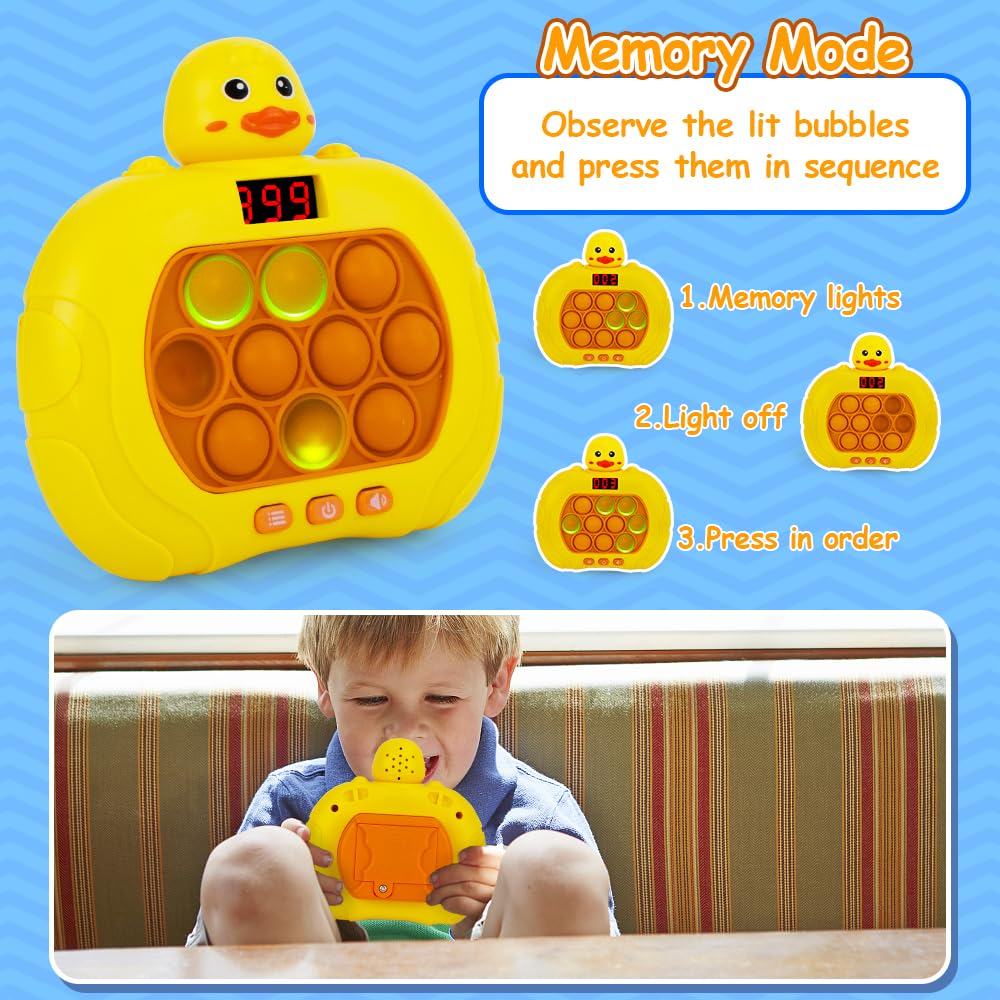 Fast Push Game, Pop Light Up Game Toys Upgraded Version with Game Clearance LED Screen, Handheld Puzzle Game Fast Push Bubble Game, Autism Sensory Toys Mini Games, Fidget Toy for Kids (Yellow Duck)