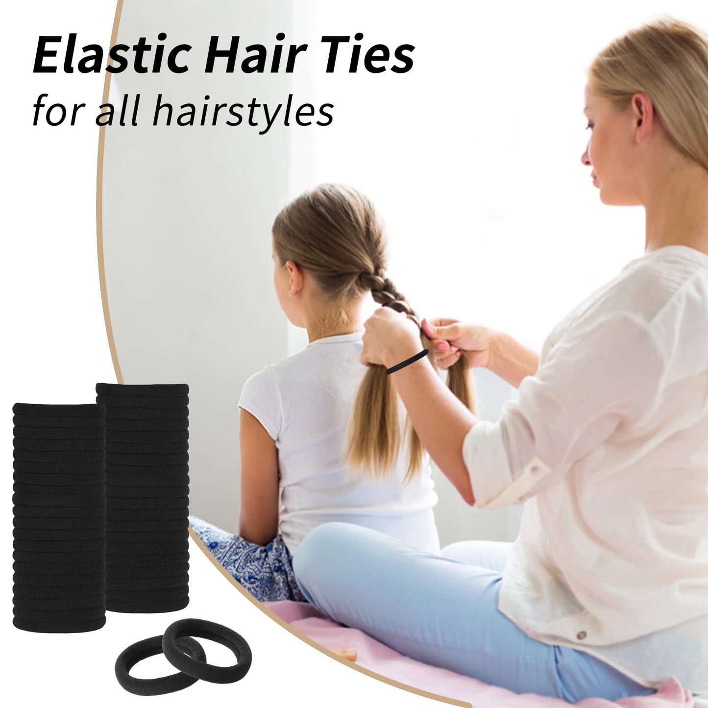 Black Hair Ties, 100 Pack Nylon Elastic Bands for Women, Seamless Damage-Free Ponytail Holders, Thick Hair Accessories. (black)