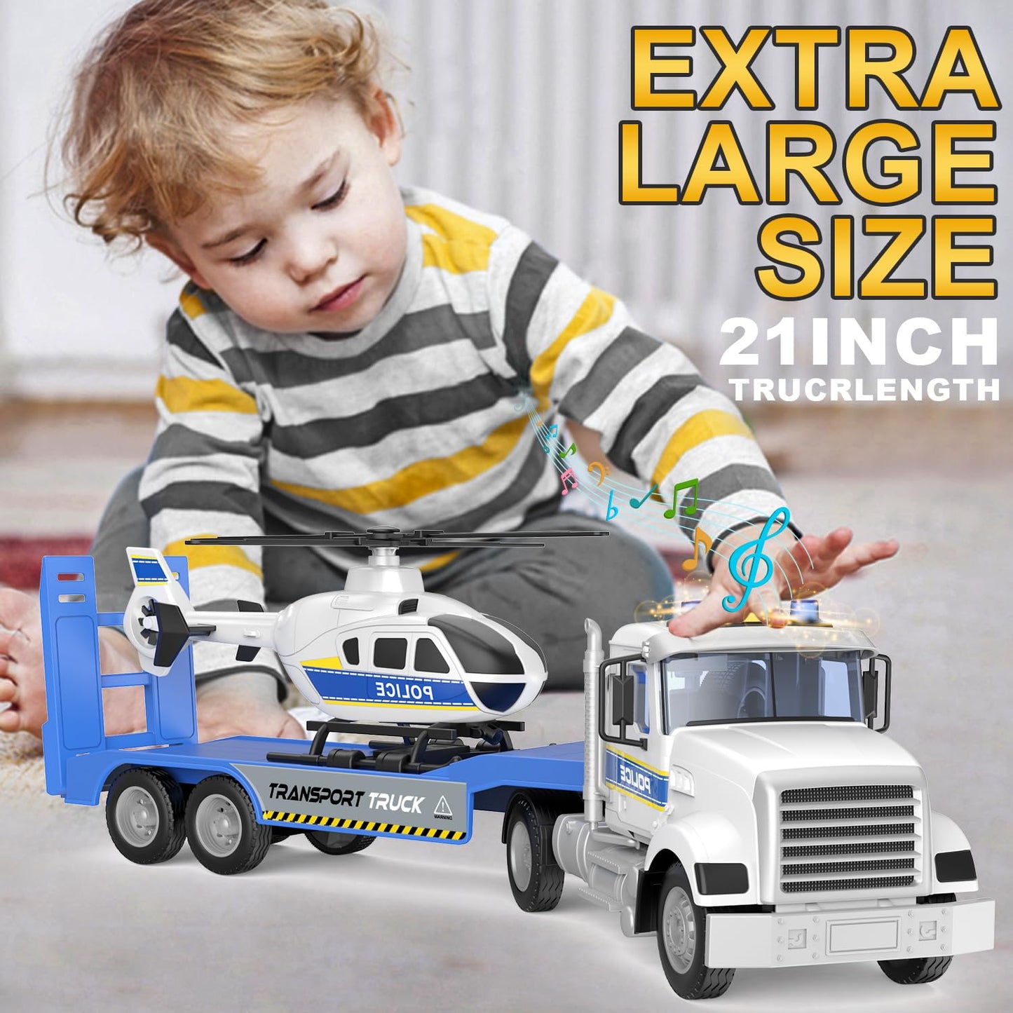 DOWELLIN Police Truck Toy with Helicopter for Kids