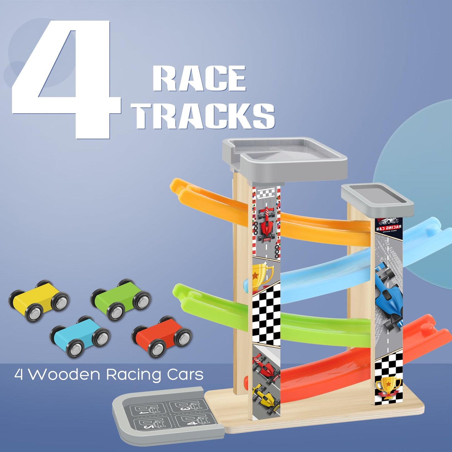 Wooden Race Track Car Ramp Toy Set with Cars
