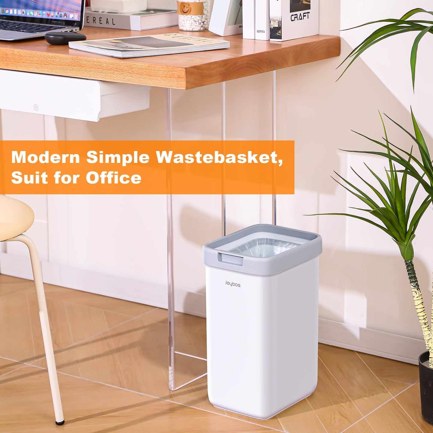 funest Bathroom Trash Can, 2 Pack Small Trash Can, S02 Plastic Waste Basket for Bedroom, Narrow Trash Bin for Home and Office, 3.6 Gal (Press top lid) + 2.4 Gal (Open lid)