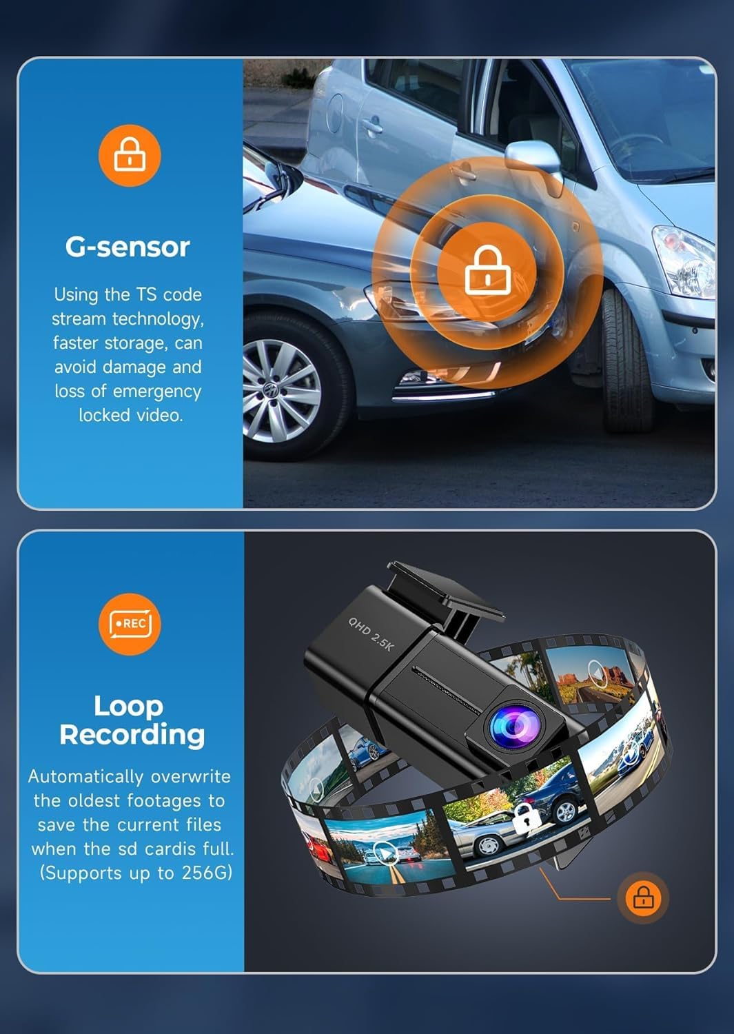 E-YEEGER 2.5K WiFi Dash Cam with Night Vision