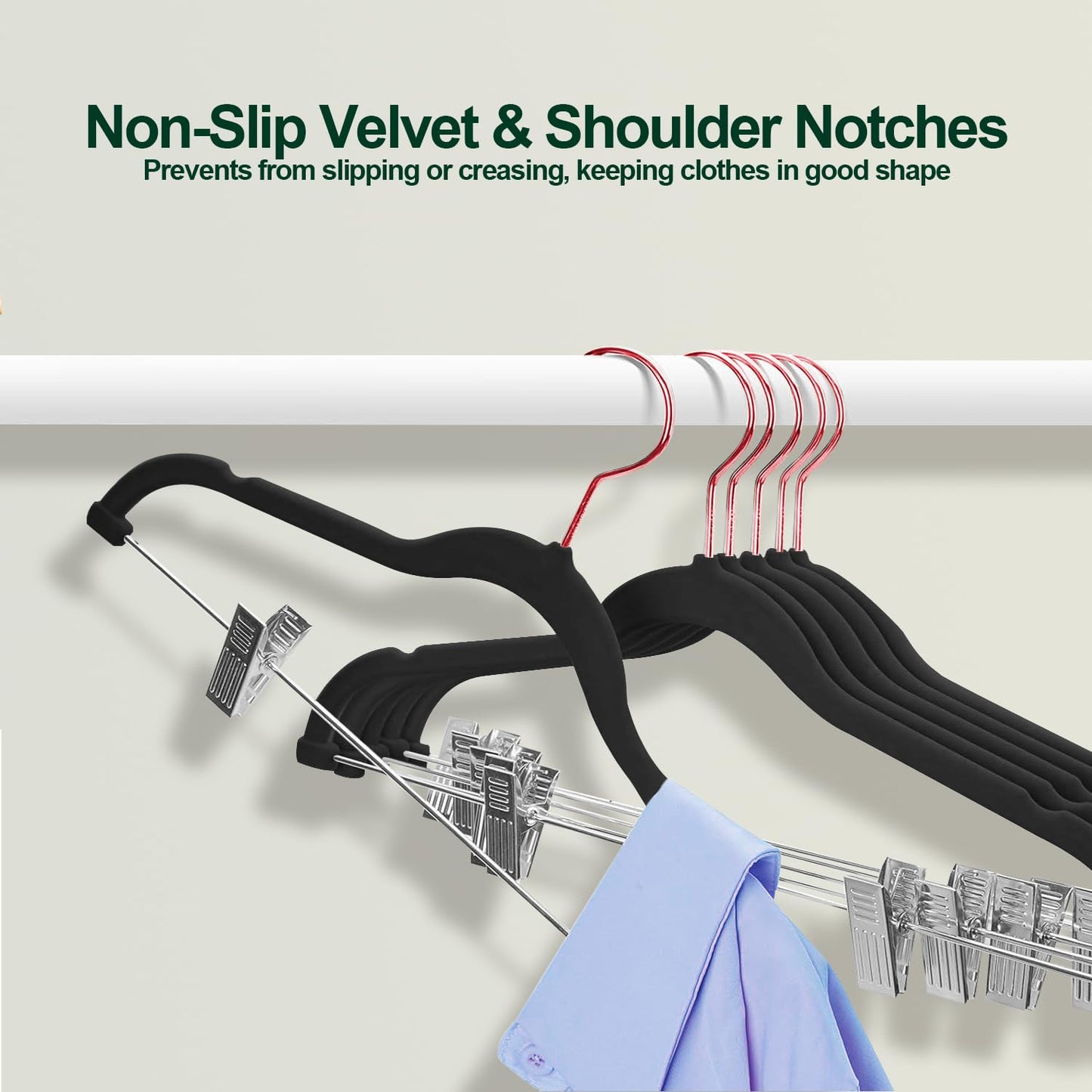 Heavy-Duty Velvet Pants Hangers with Clips, 24-Pack