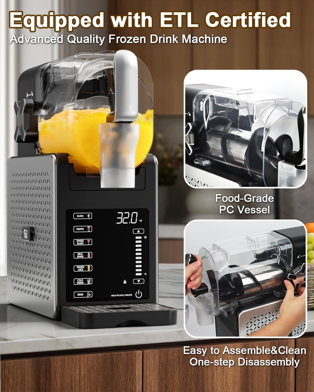 Fiii Slushie Machine 92 oz, Slushy Machine for Home, 6 Preset Programs, Quiet Operation, LED Display, Auto-Clean, No Ice Needed, Perfect for Milkshakes, Margarita Smoothie, Frappes and More
