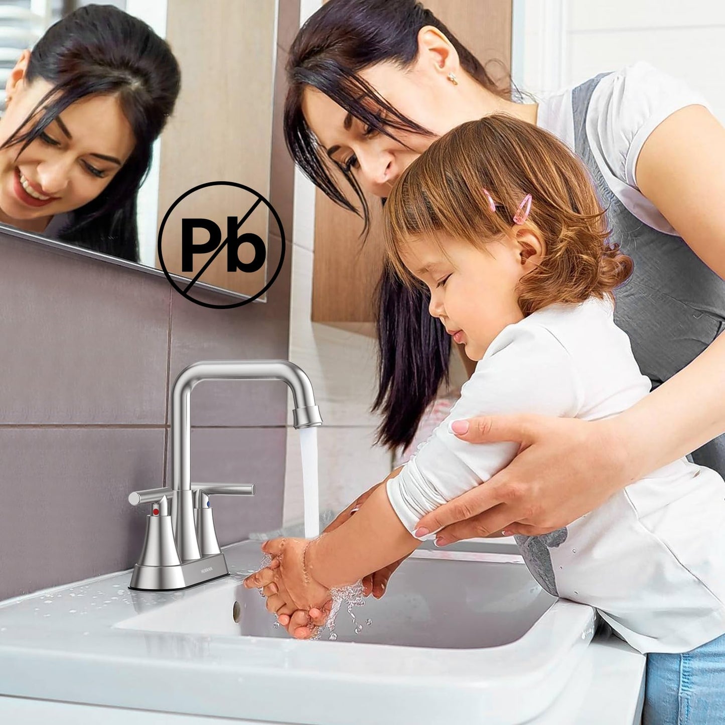 Bathroom Sink Faucet, Hurran 4 inch Brushed Nickel Bathroom Faucets for Sink 3 Hole with Pop-up Drain and Supply Lines, Stainless Steel 2-Handle Centerset Faucet for Bathroom Sink Vanity RV Restroom