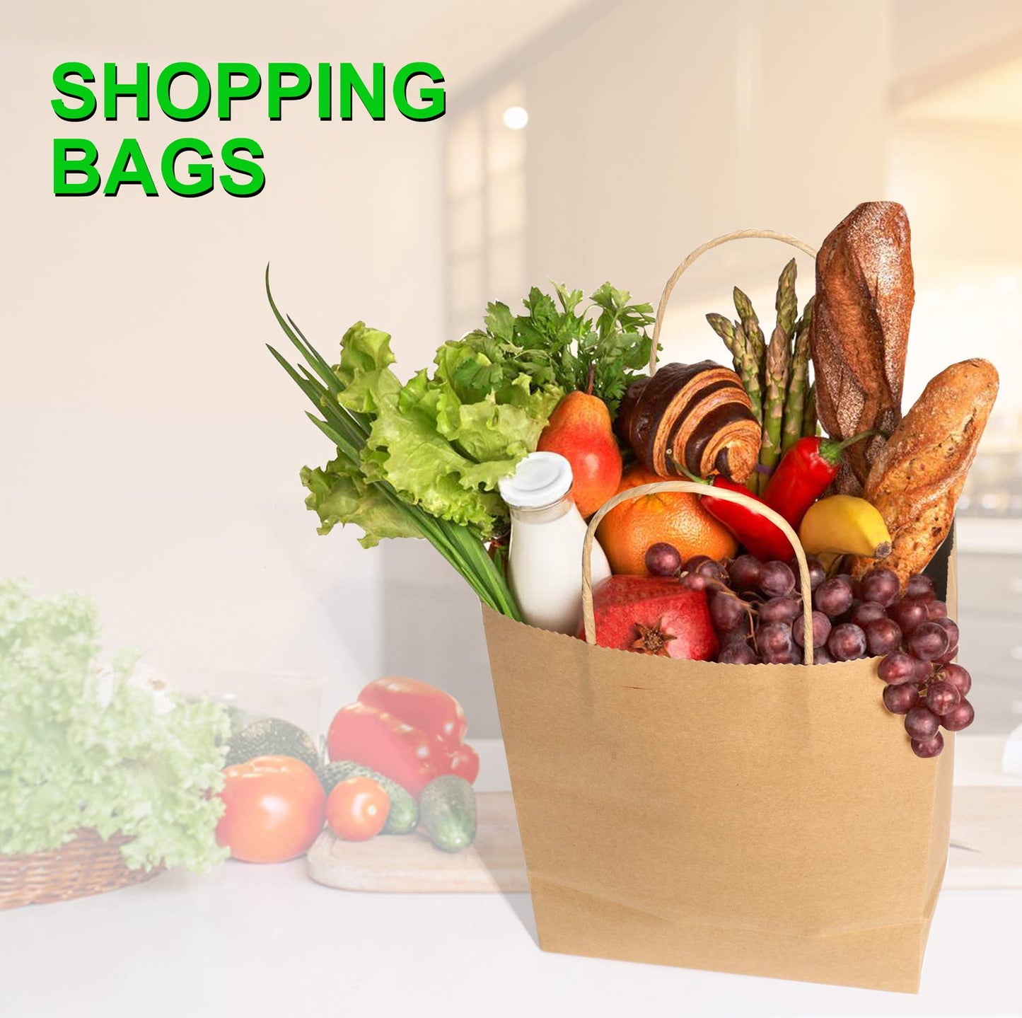 Brown Kraft Paper Gift Bags with Handles, 100 Pcs
