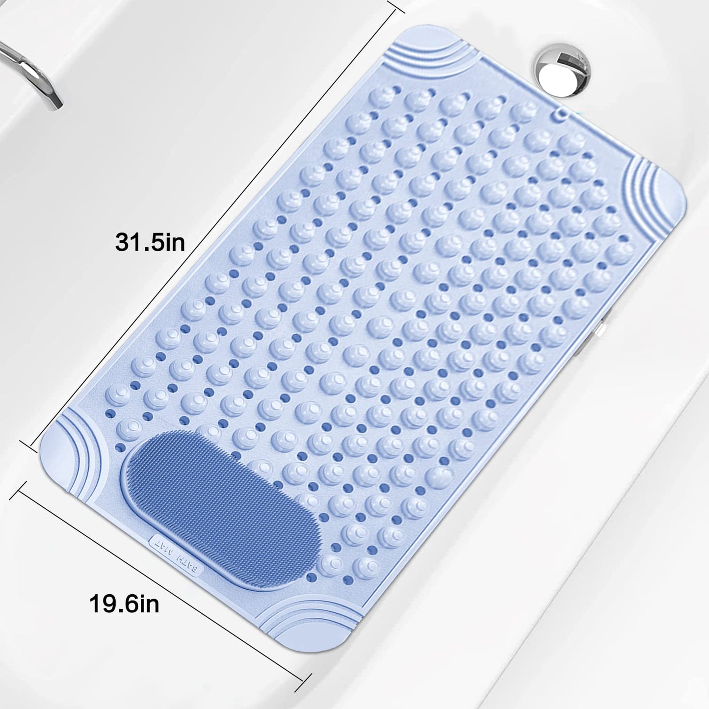 Shower and Bathtub Mat 31.5 ×19.6in, Rubber Non-Slip Shower Mat for Elderly & Kids, Bathtub mat Non Slip with Drain Holes &Suction Cups, Bath Mat for Bathroom and Tub, Machine Washable, Beige