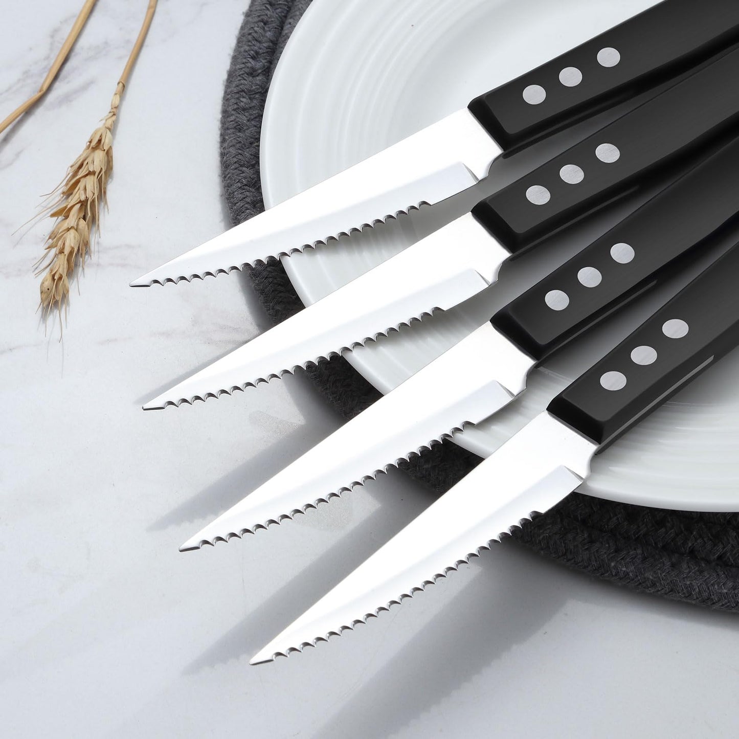 BEWOS Steak Knives Set of 12, 4-inch Steak Knife, Serrated Steak Knives, High Carbon Stainless Steel Knives, Triple Rivet Steak Knife, Sharp Blade Knives/Steak Knife, Dishwasher Safe Steak Knives