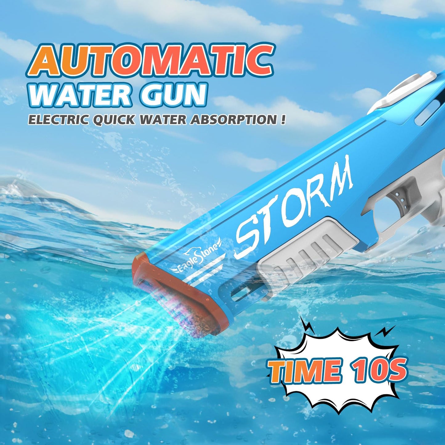 EagleStone Electric Water Gun Squirt Gun for Adults Kids Ages 8-12, Automatic Super Powerful Soaker Water Guns 33FT Long Range, Auto Absorption Modular Battery Powered, Summer Pool Outdoor Game Toys