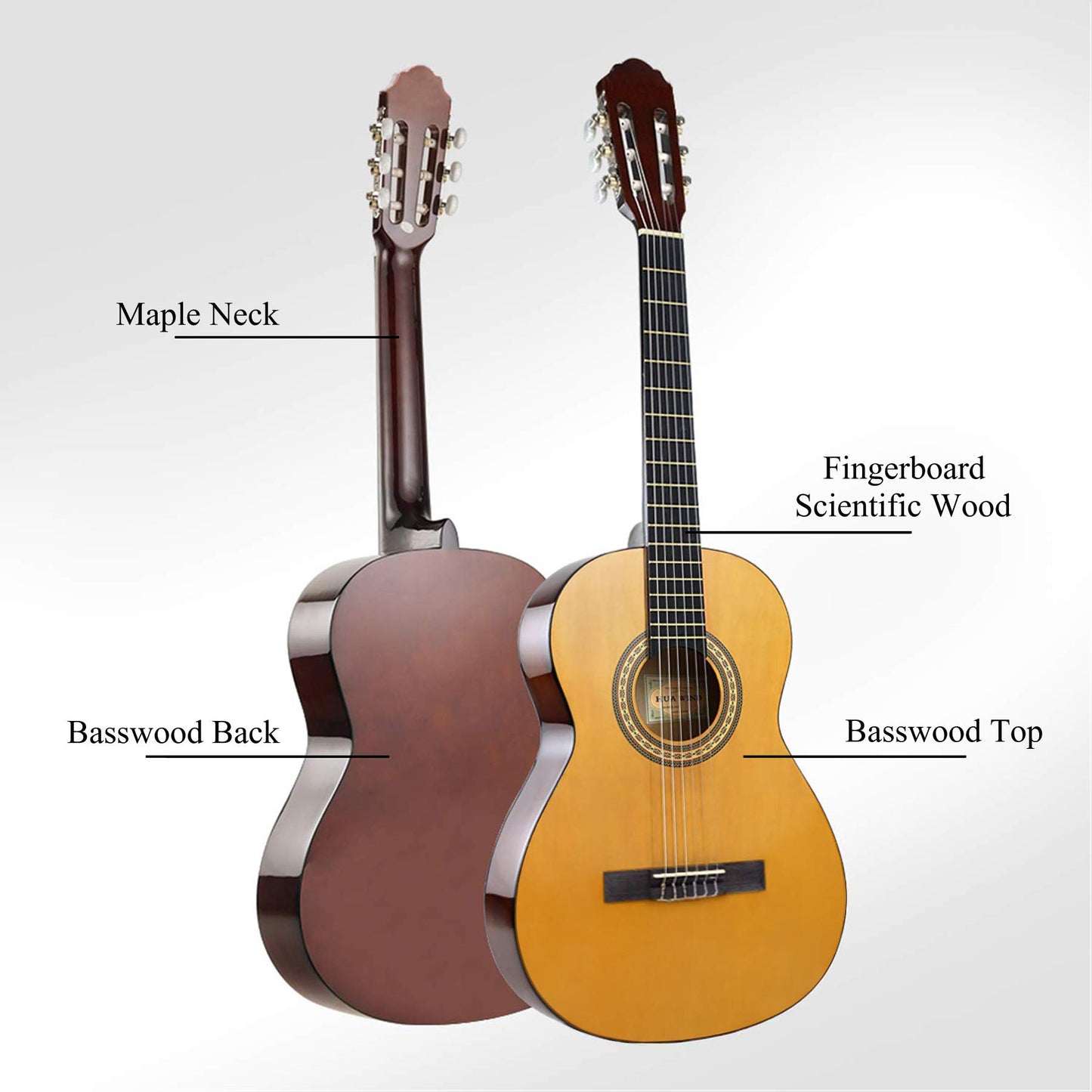HUAWIND 39 Inch Classical Guitar Full Size Acoustic Guitar Nylon Strings Guitar for Beginners Adults