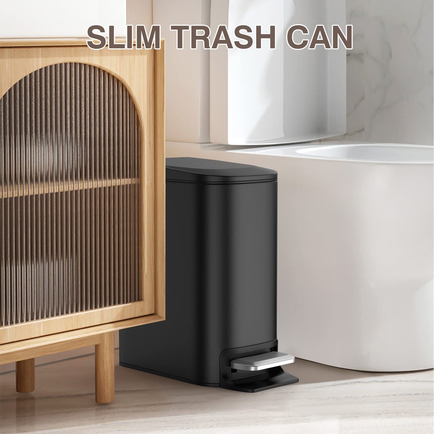 BETHEBEST 6 Liter/1.6 Gallon Bathroom Trash Can with Soft Close Lid, Small Step Trash Can with Removeble Wastebasket,Stainless Steel Garbage Can for Bathroom,Bedroom,Office (Black)