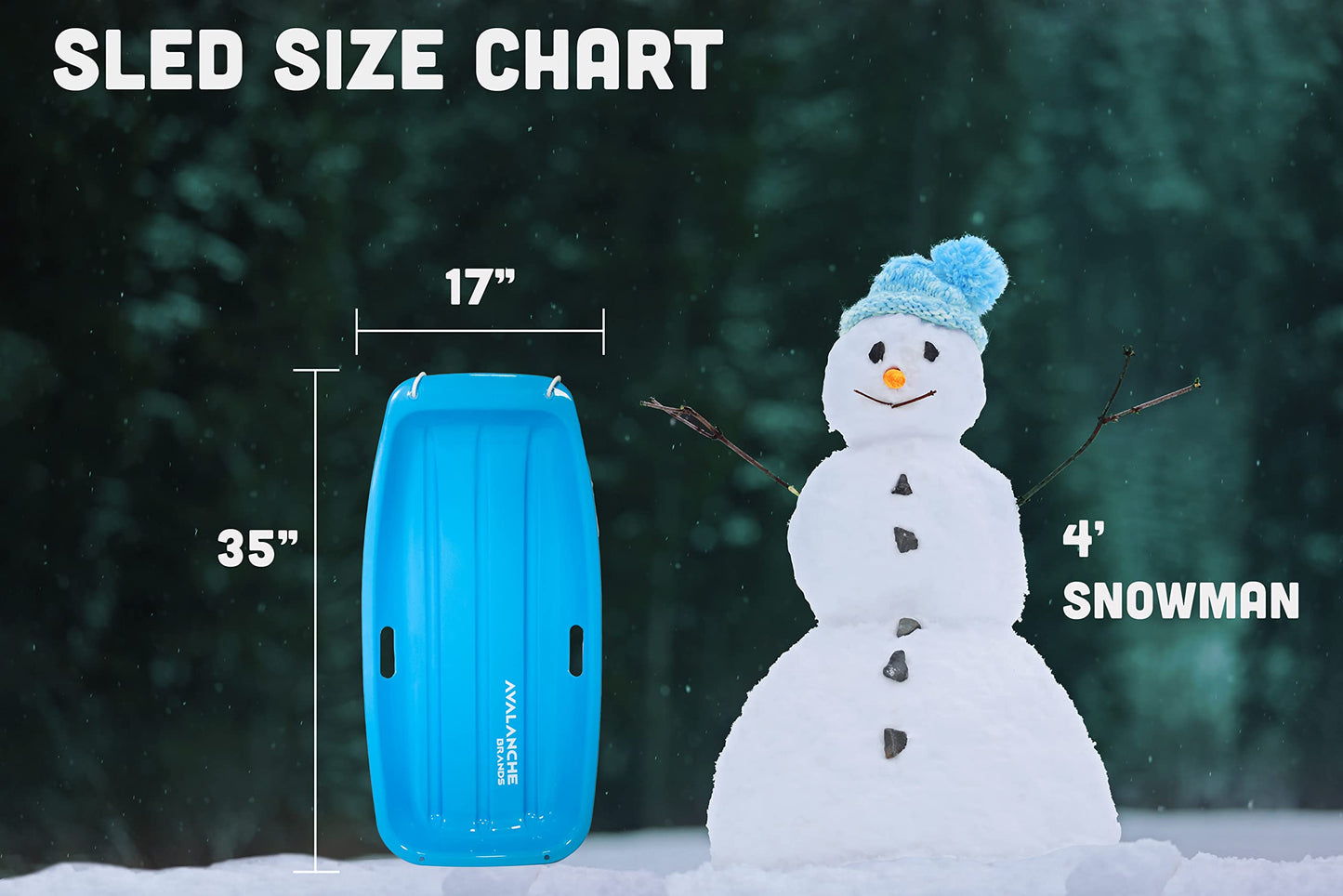 Avalanche Brands | Classic 35" Downhill Toboggan Snow Sled | Ice Blue | Fit for 2 Riders