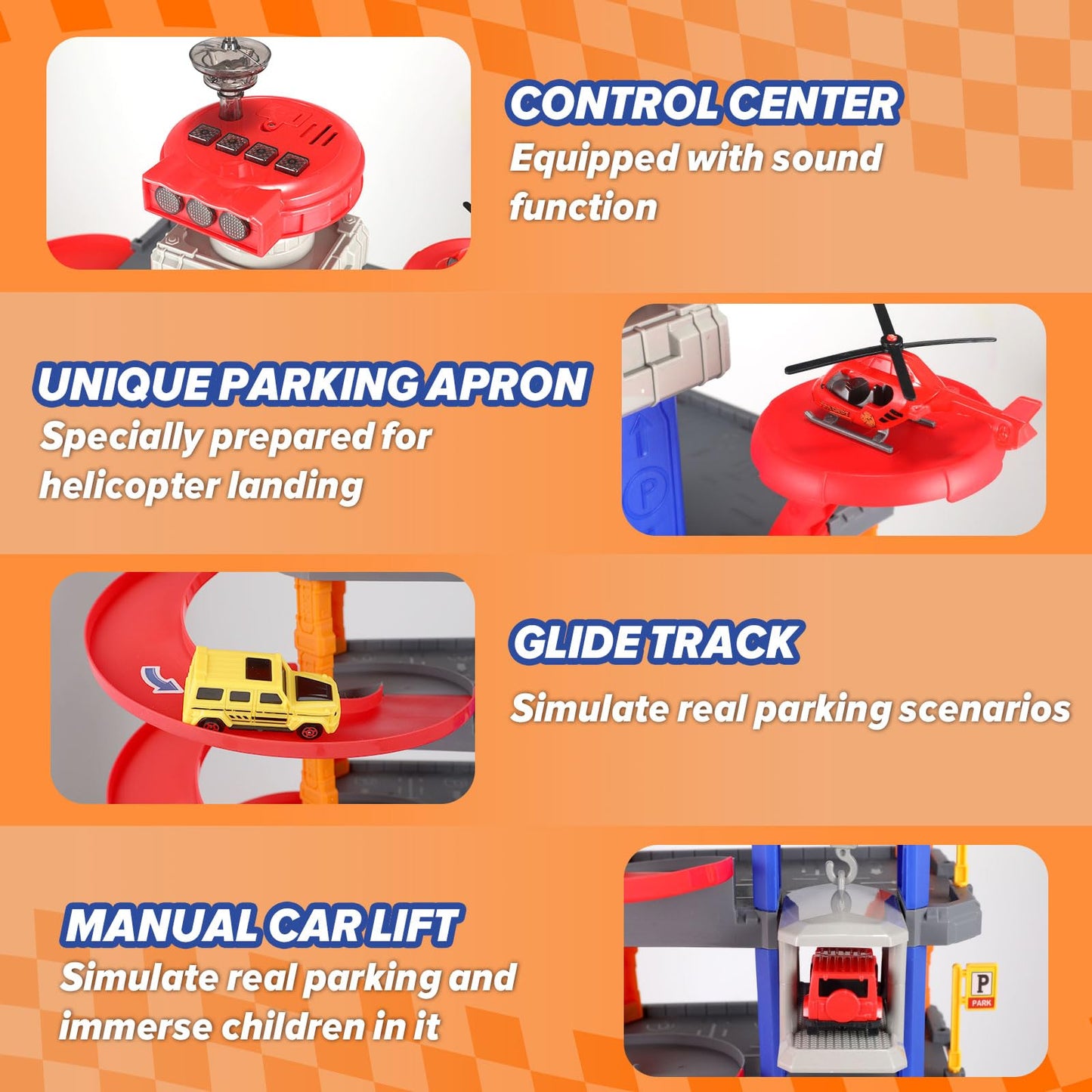 COVTOY Parking Garage Toy Playset,Race Car Track Toy with Sounds and Lights Effect,Toy Car Parking Garage with Cars and Helicopter,Car Toys Birthday Gifts for Boys 3 4 5 Year Old